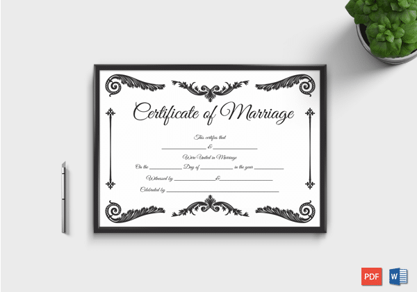 Blank Marriage Certificate (PDF & Word)-Editable