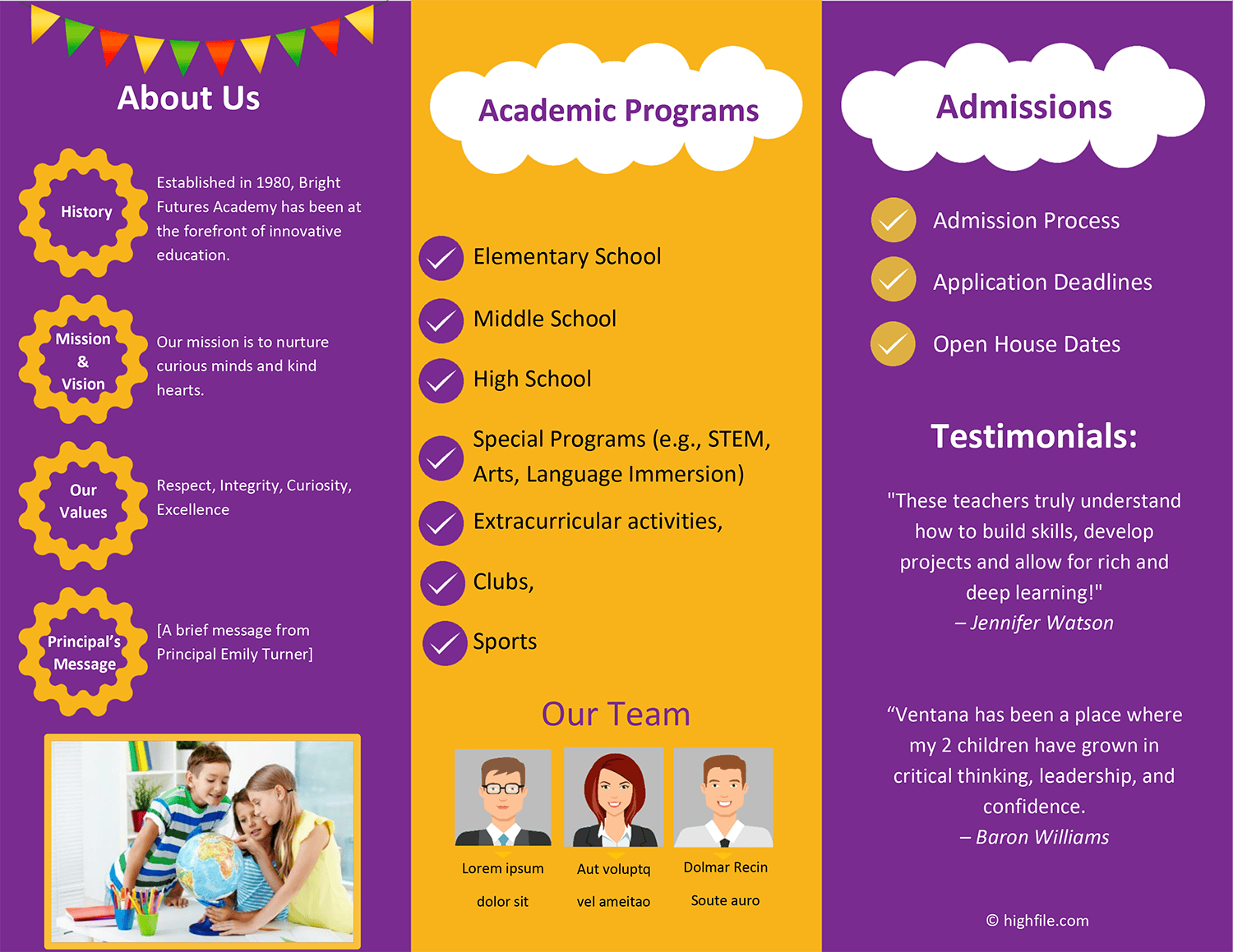 School Brochure Template - Word and Google Docs - Back Side