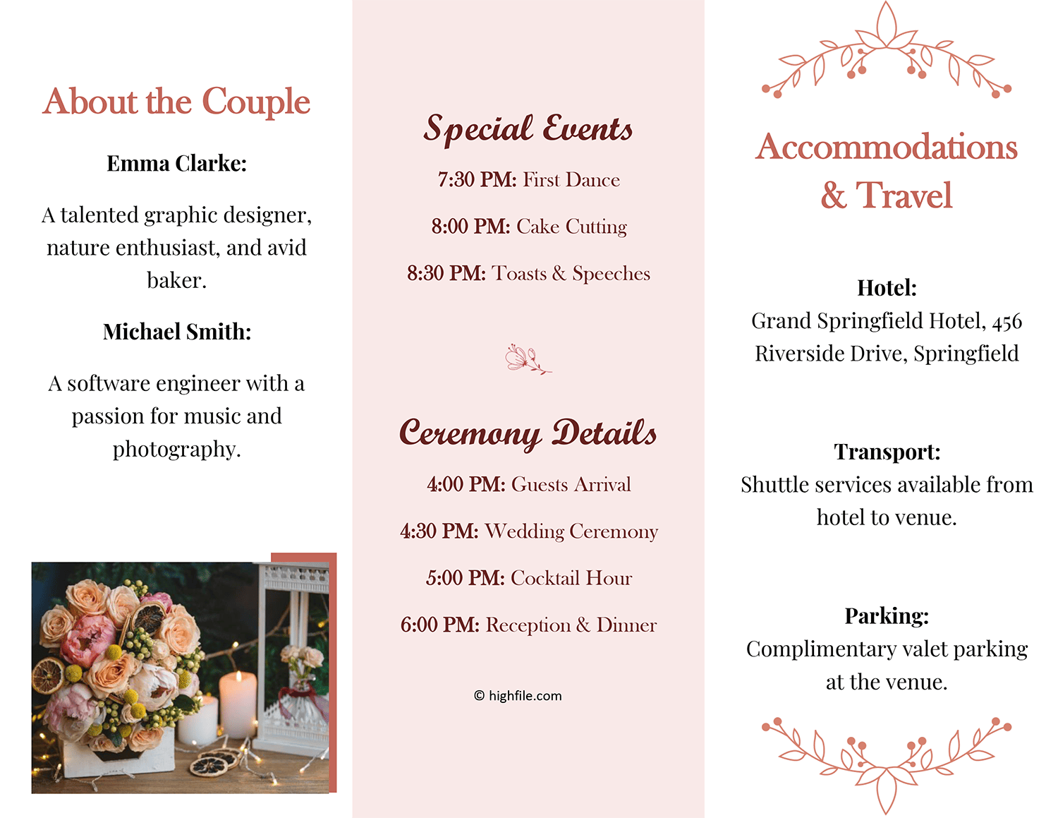 Wedding Brochure Template - Word and Google Docs - Back Side