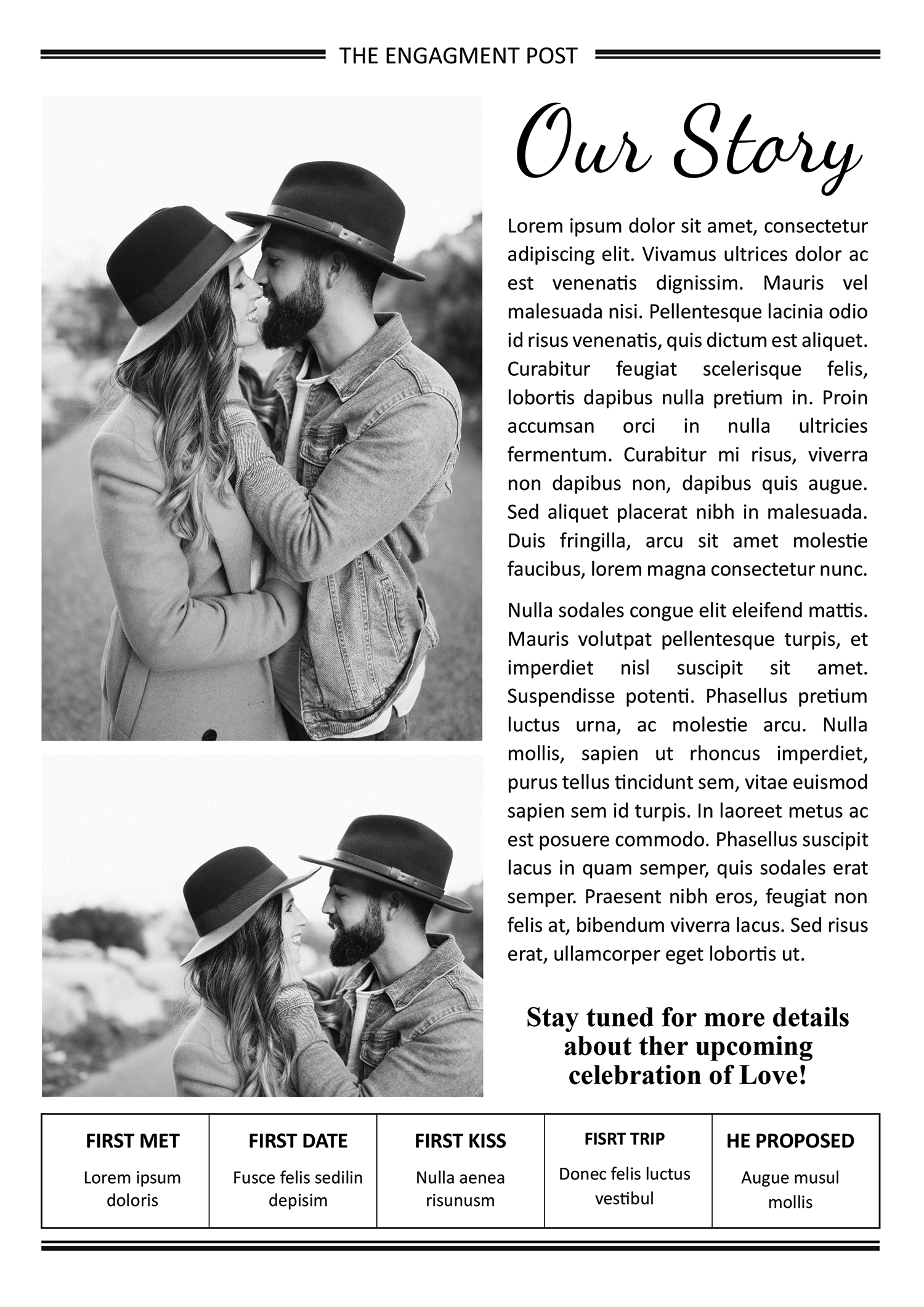Aesthetic A4 Engagement Newspaper Template - Page 02