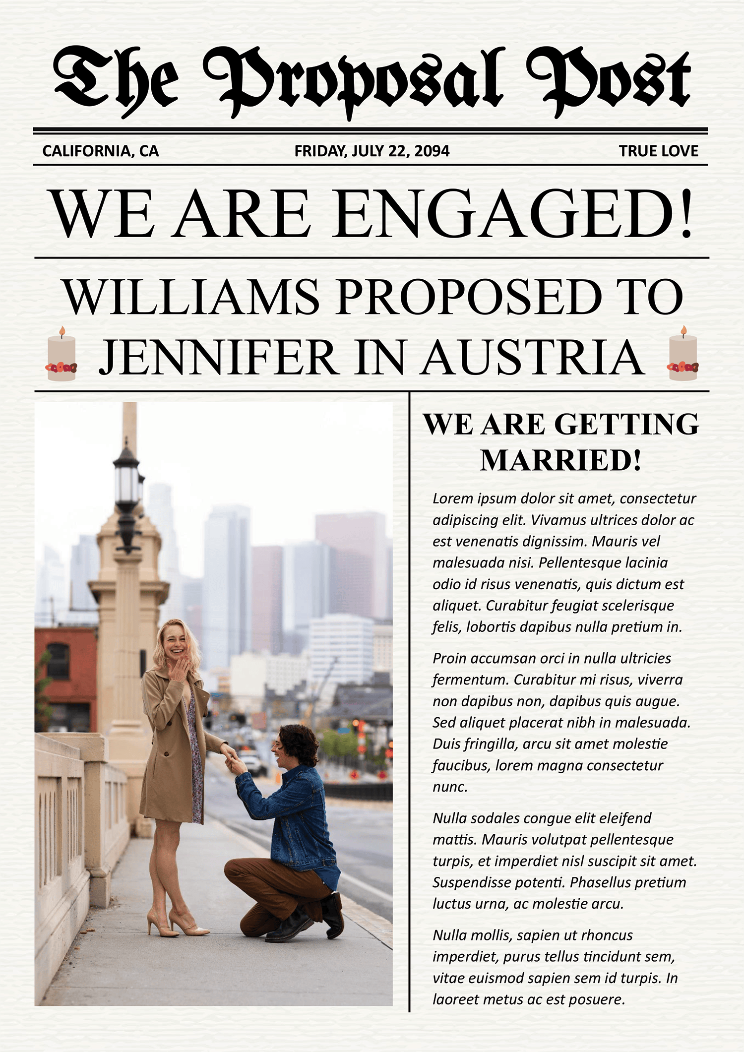 Candlelit-Beige Engagement Newspaper Template