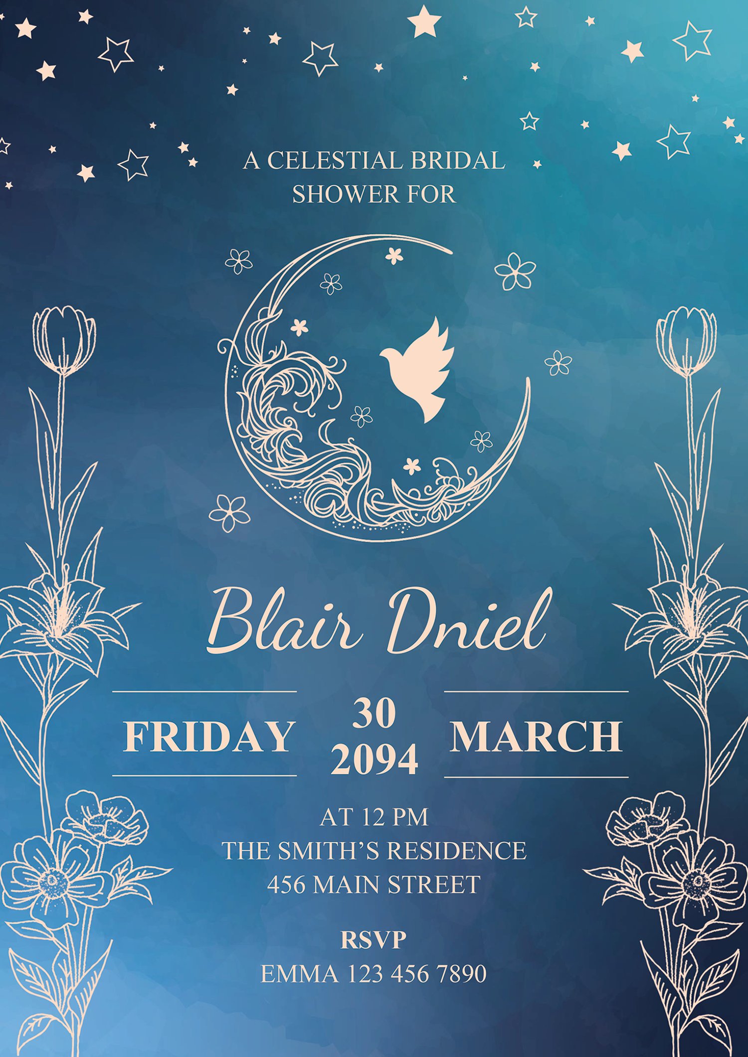 Celestial Bridal Shower Announcement Template - Front Page