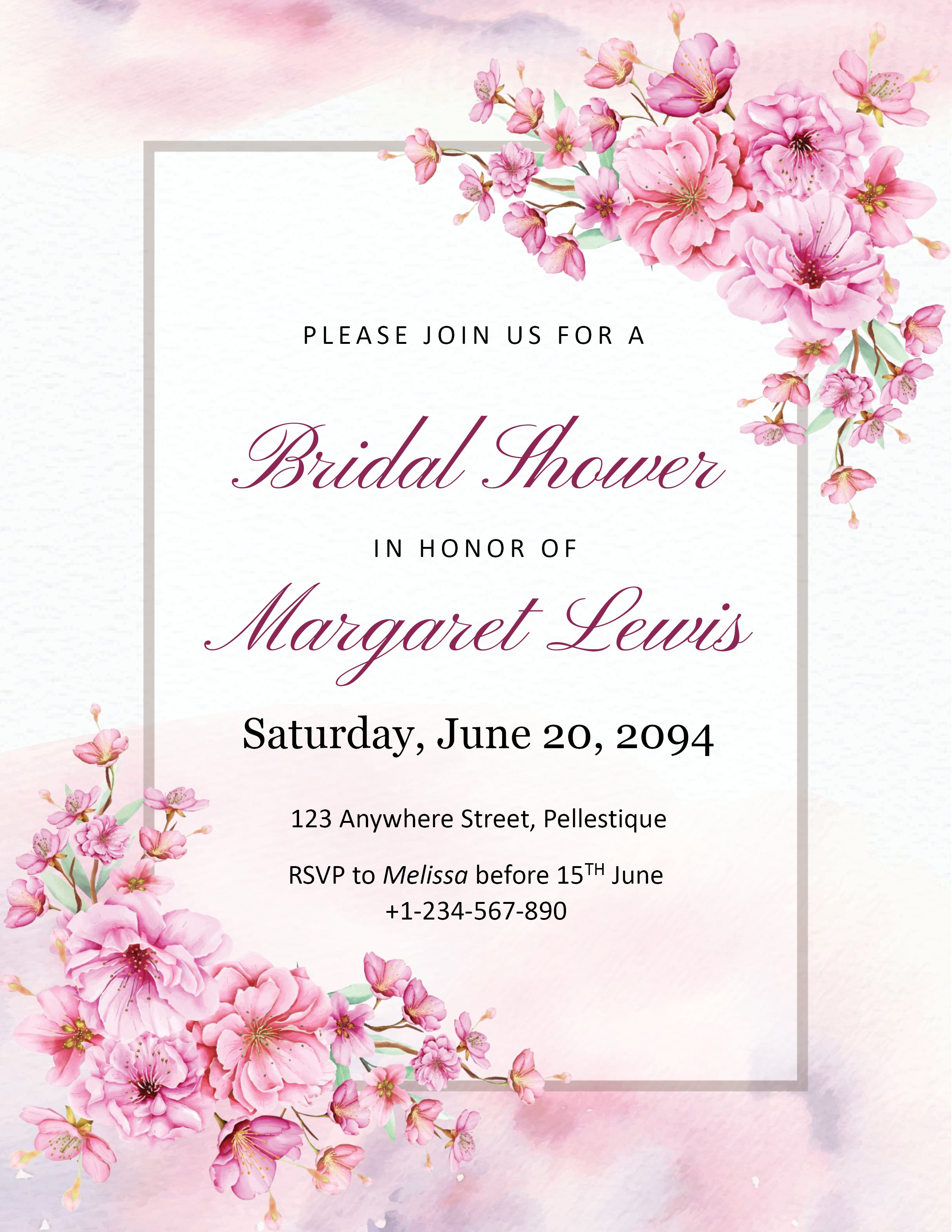 Cherry Blossom Bridal Shower Announcement Template - Page 01