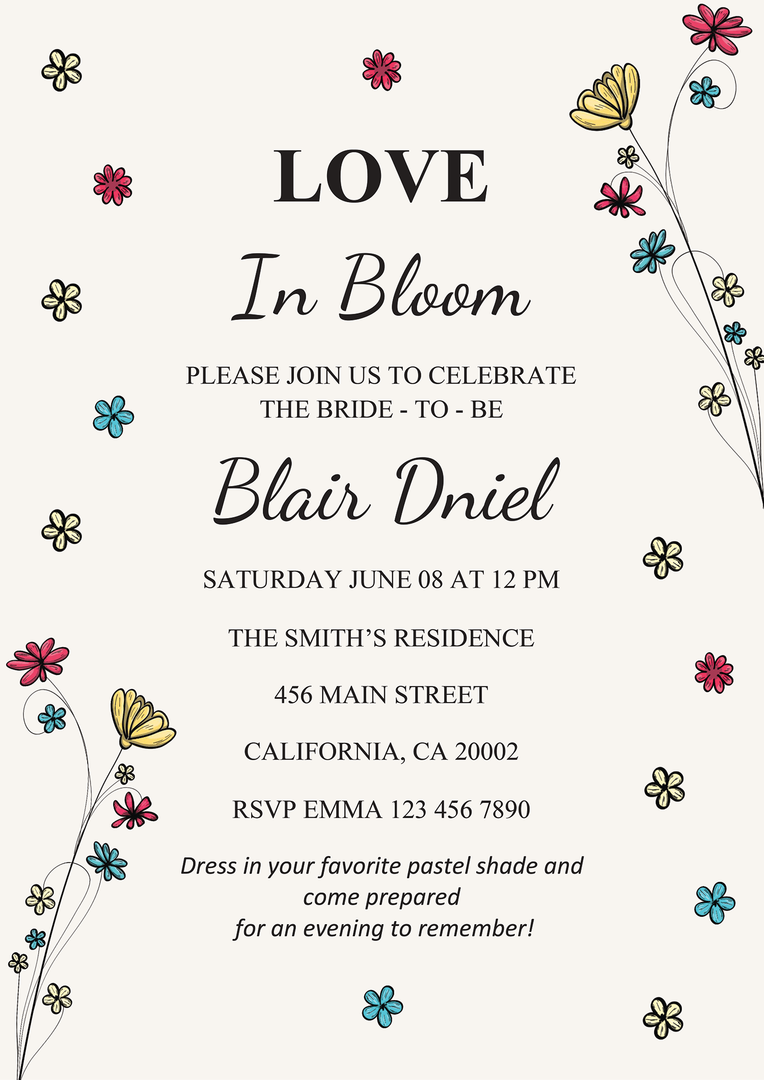 Flowery Bridal Shower Announcement Template