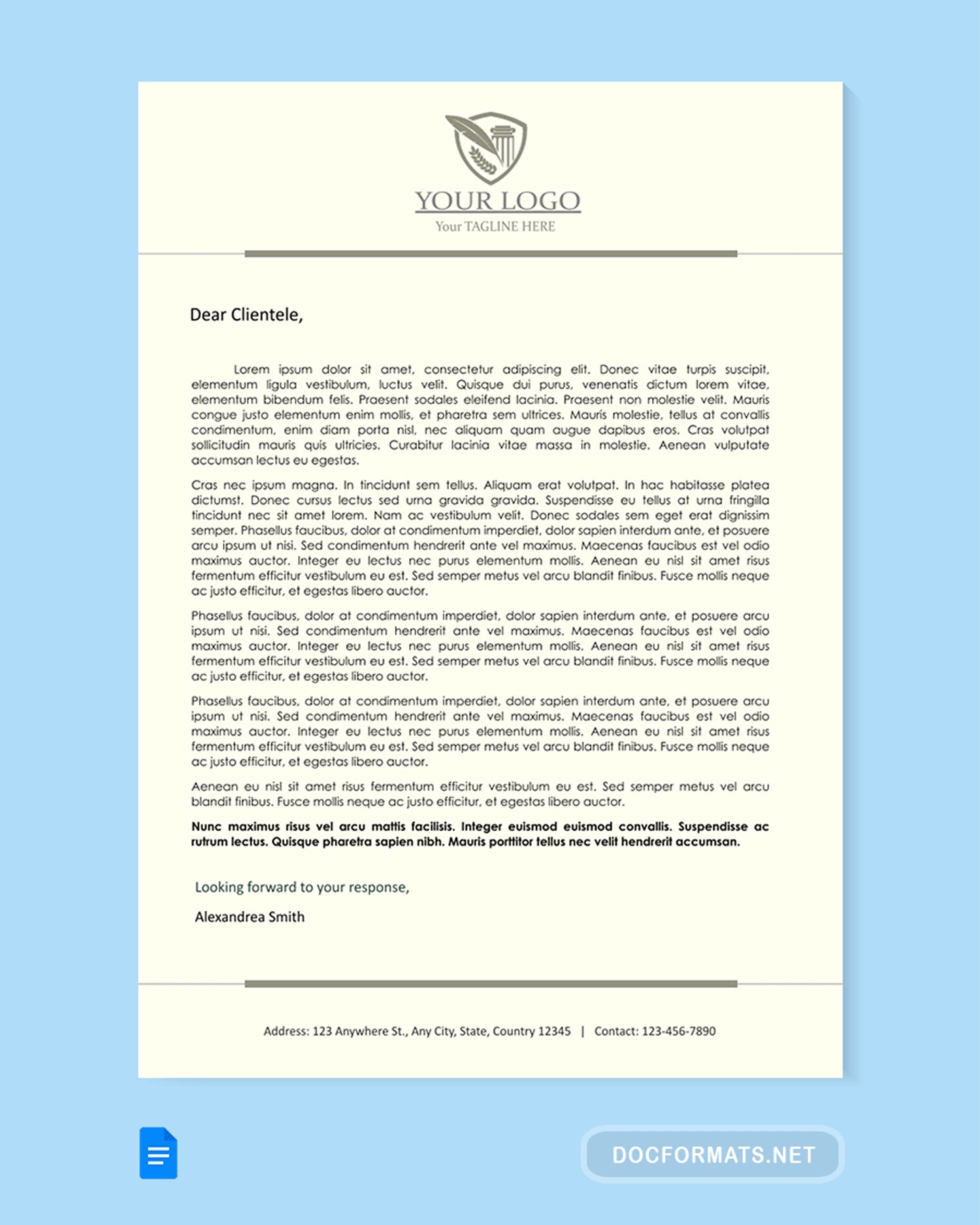 Light Yellow Law Firm Letterhead Template - Google Docs