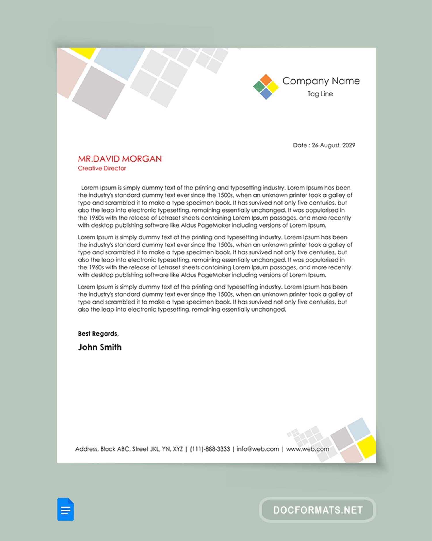 Minimal Business Letterhead Template - Google Docs