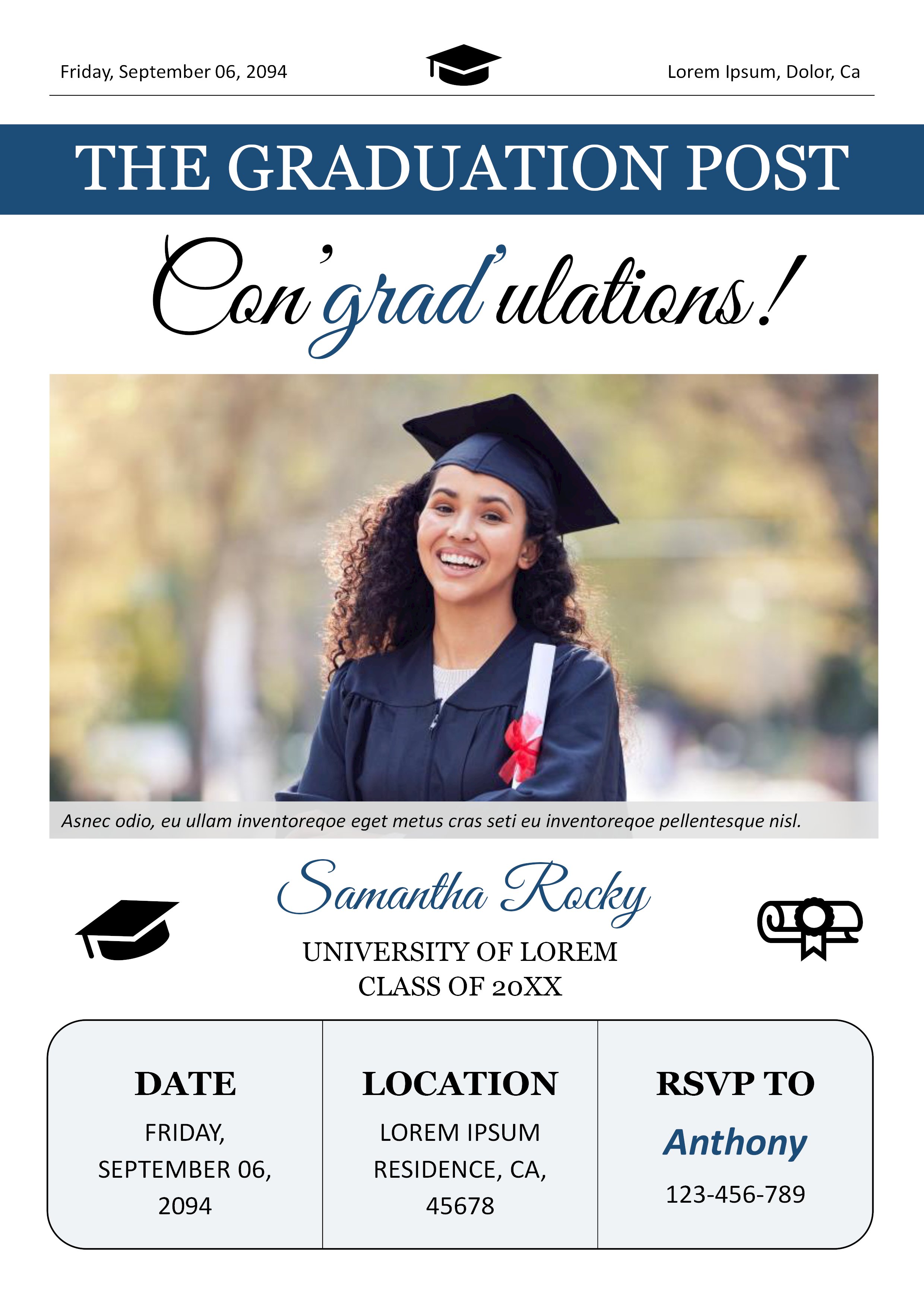 Newspaper Themed Graduation Announcement Template - Page 01
