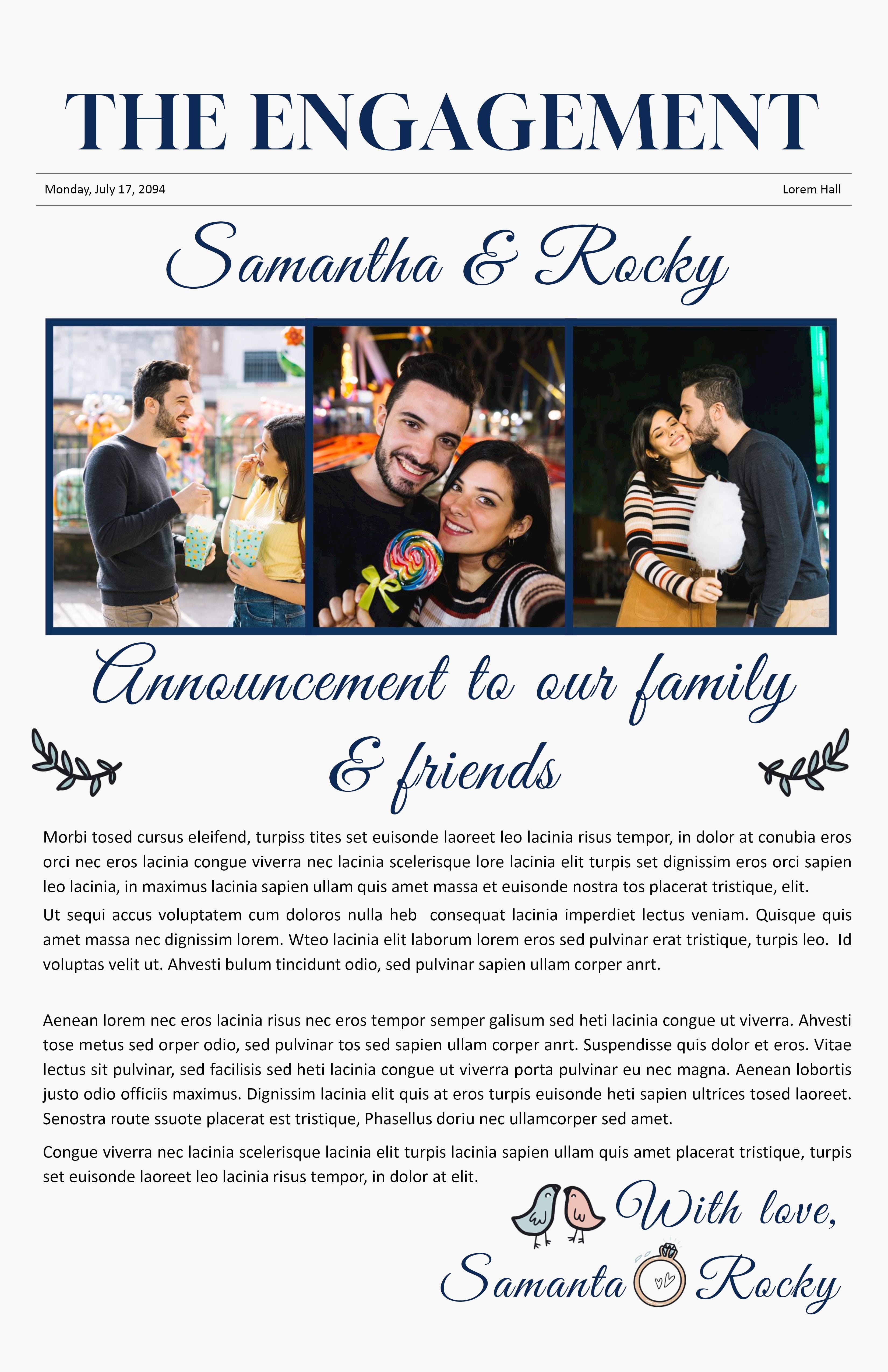 One Pager Engagement Newspaper Template - Page 01