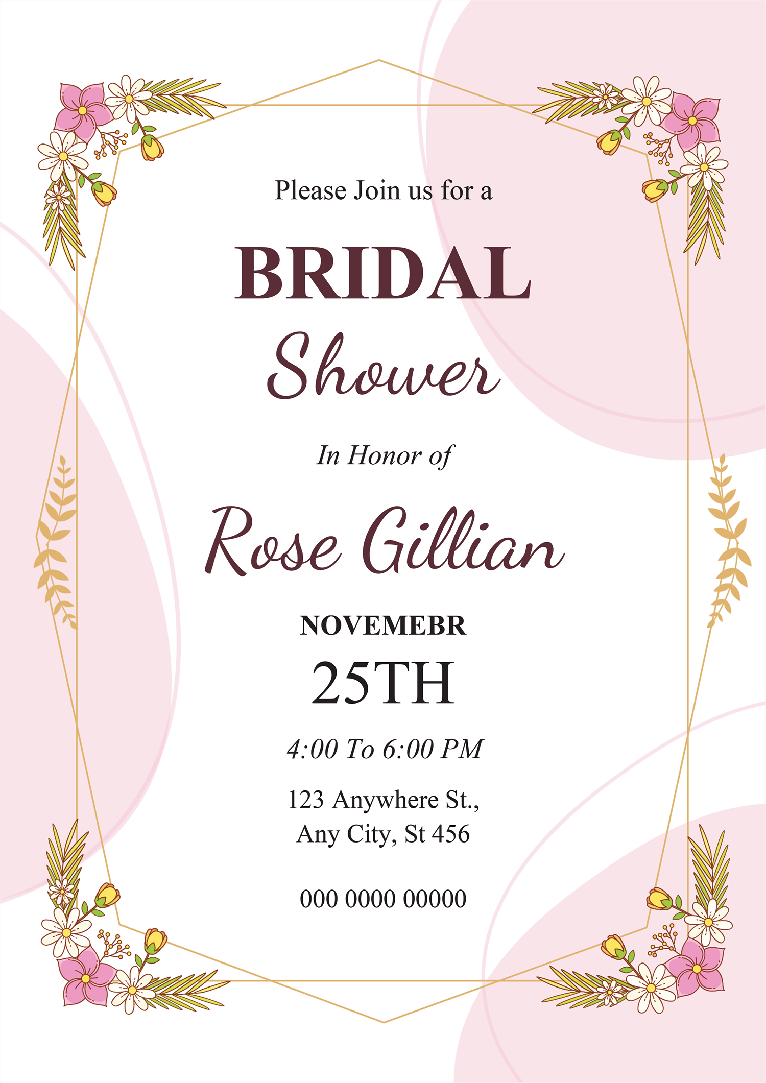 Pink Aesthetic Bridal Shower Announcement Template - Front Page