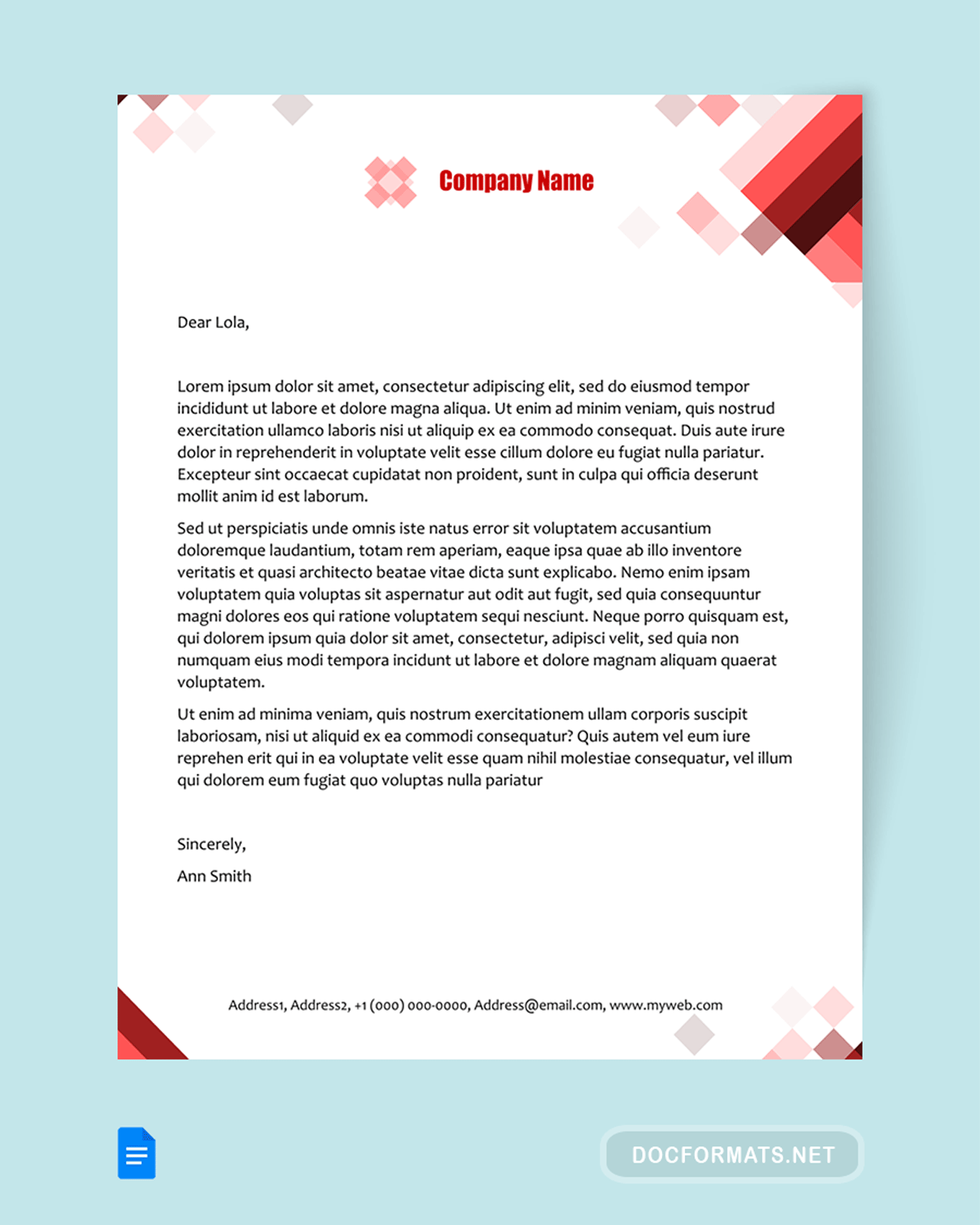 Red Boxed Letterhead Template - Google Docs