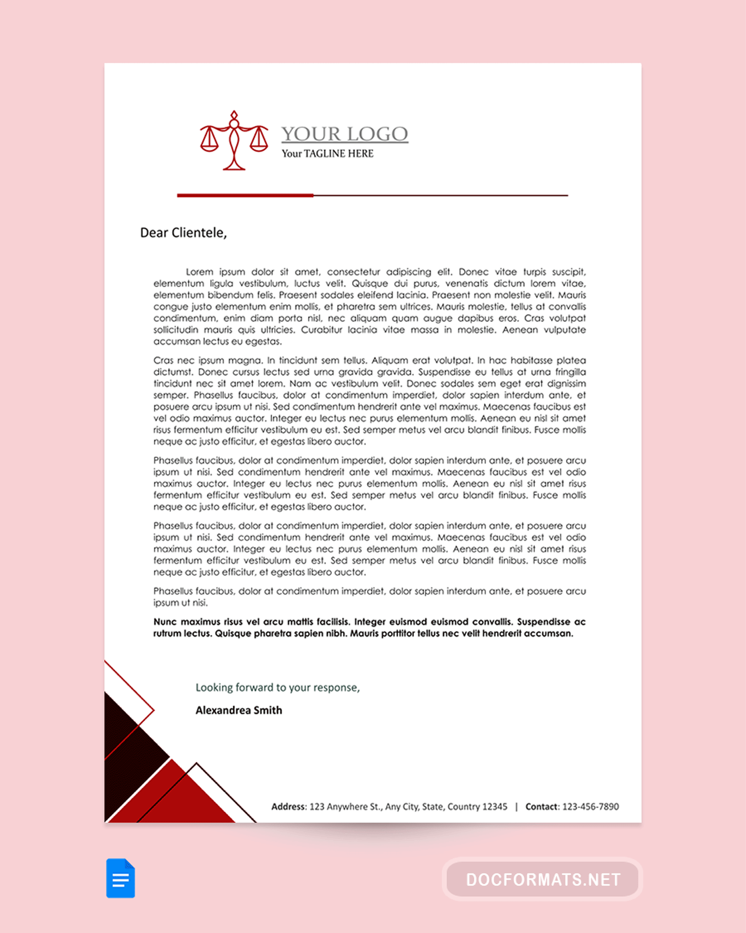 Red and Black Law Firm Letterhead Template - Google Docs
