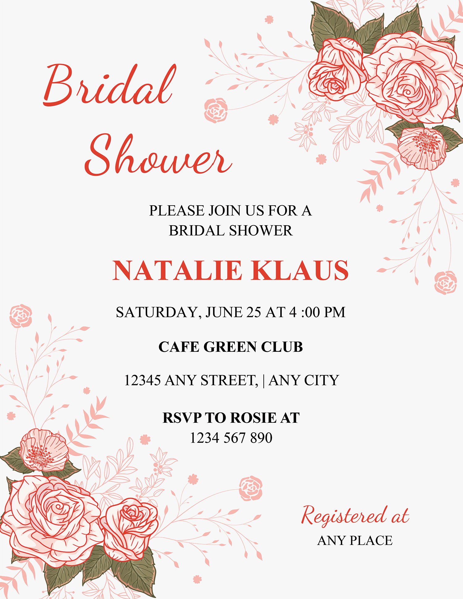 Rose Gold Bridal Shower Announcement Template - Front Page