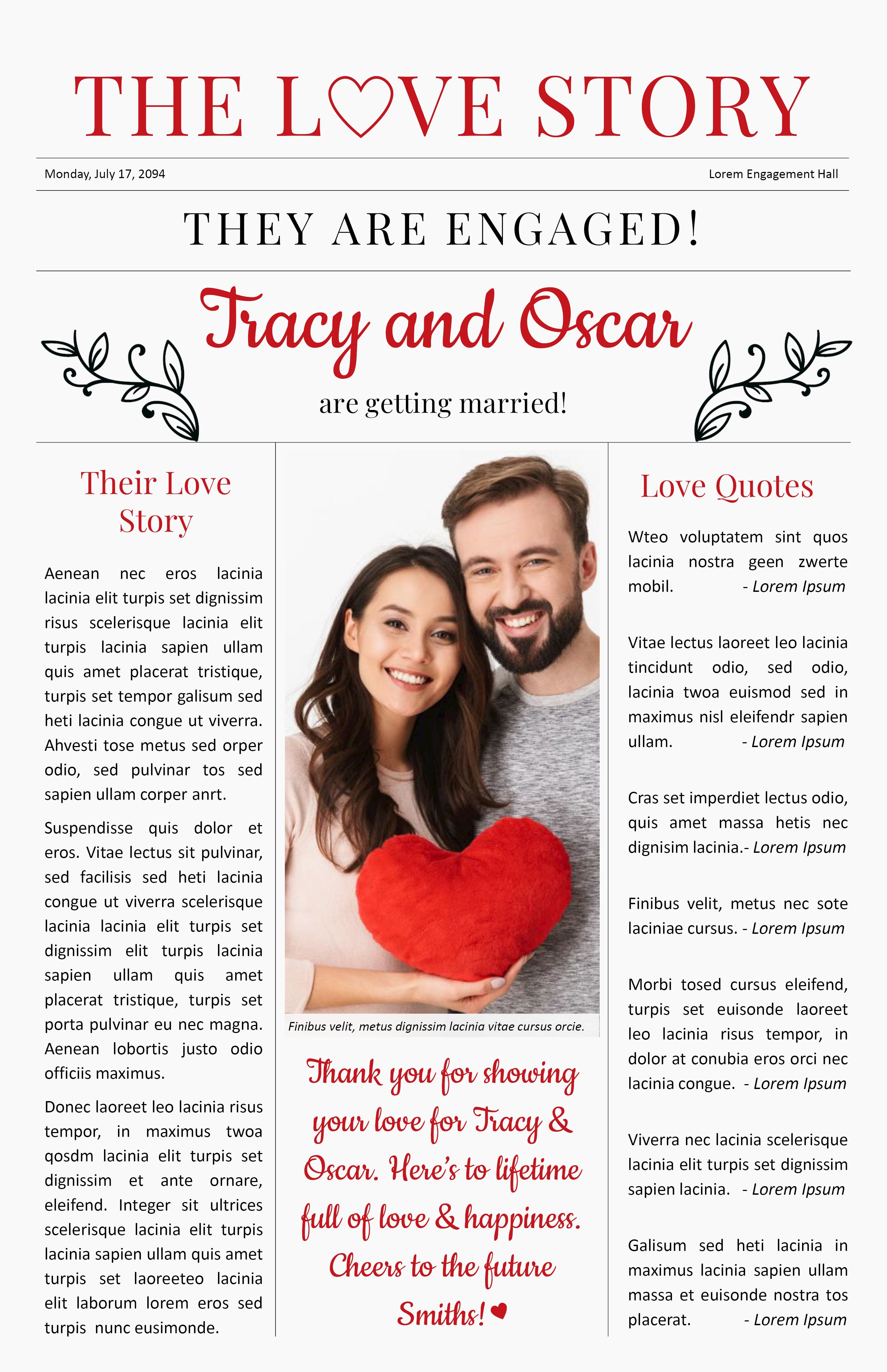 Save the Date Engagement Newspaper Template - Page 01