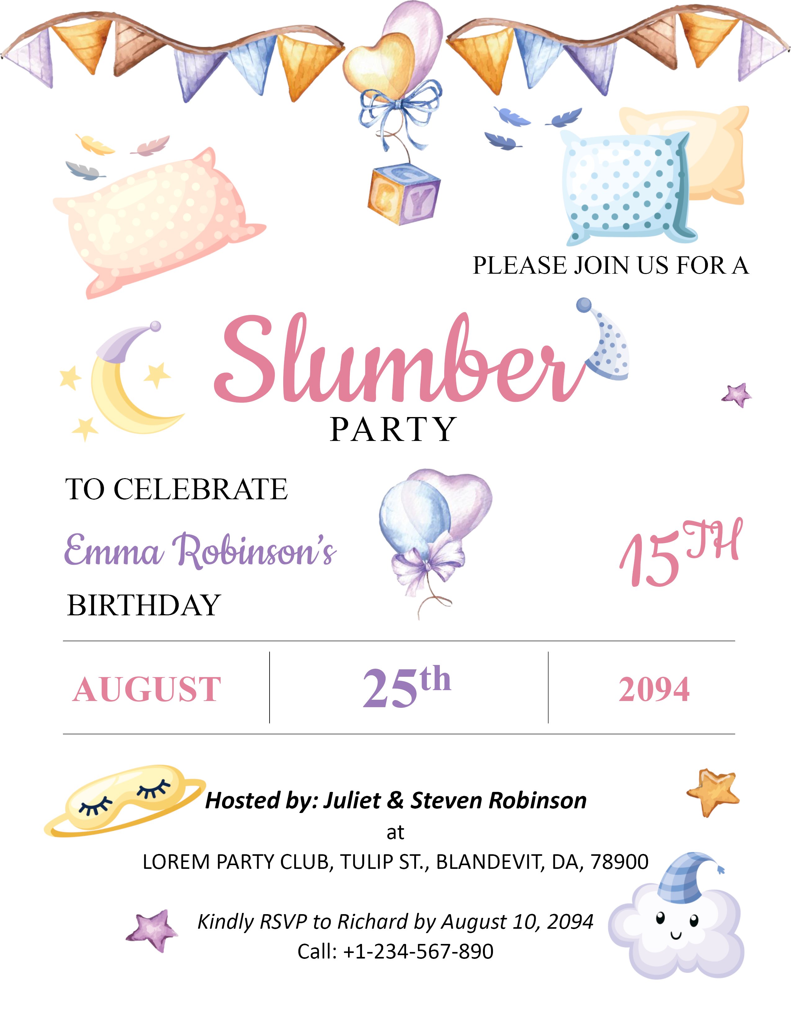 Slumber Party Event Announcement Template - Page 01