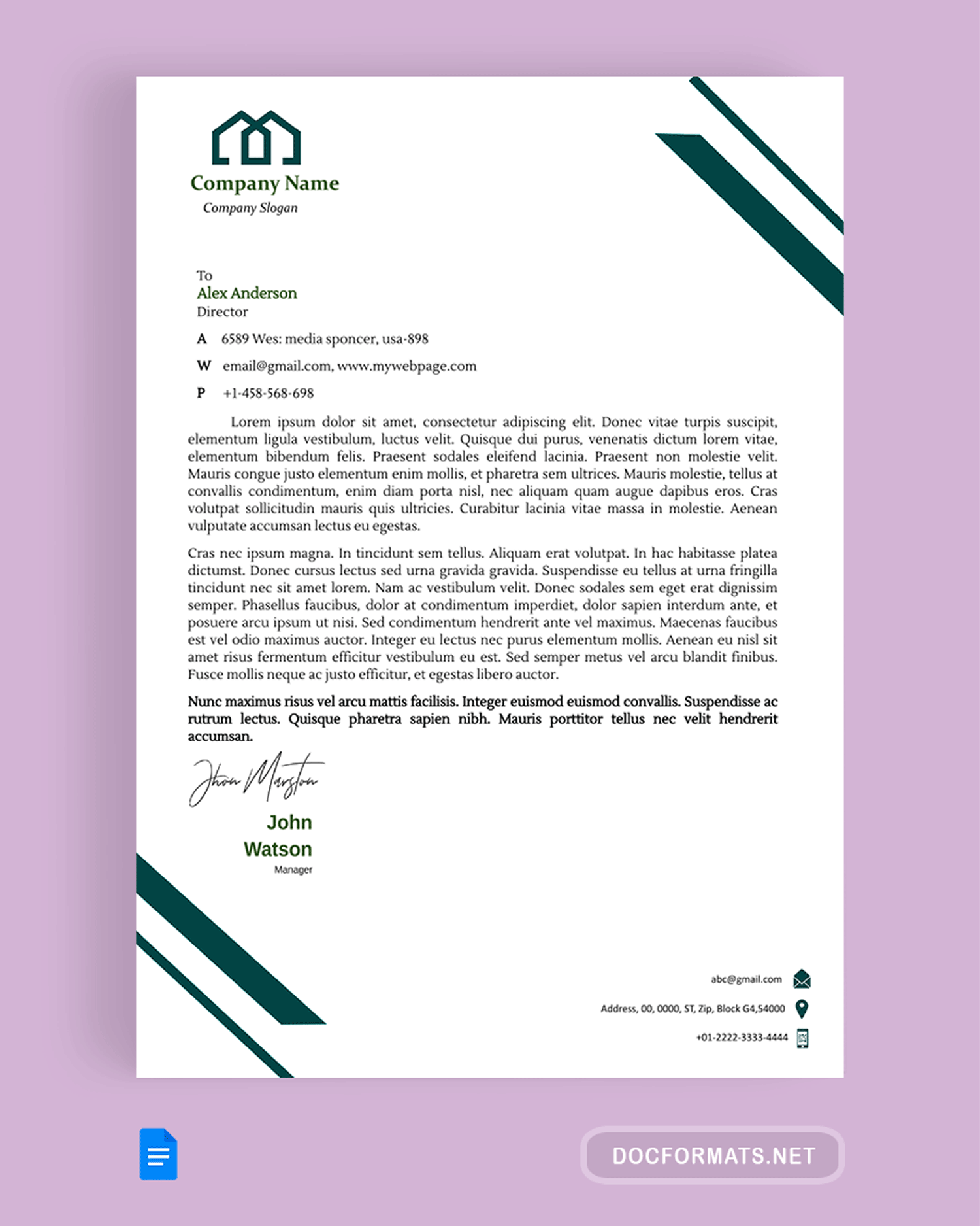 Teal Green Business Template - Google Docs