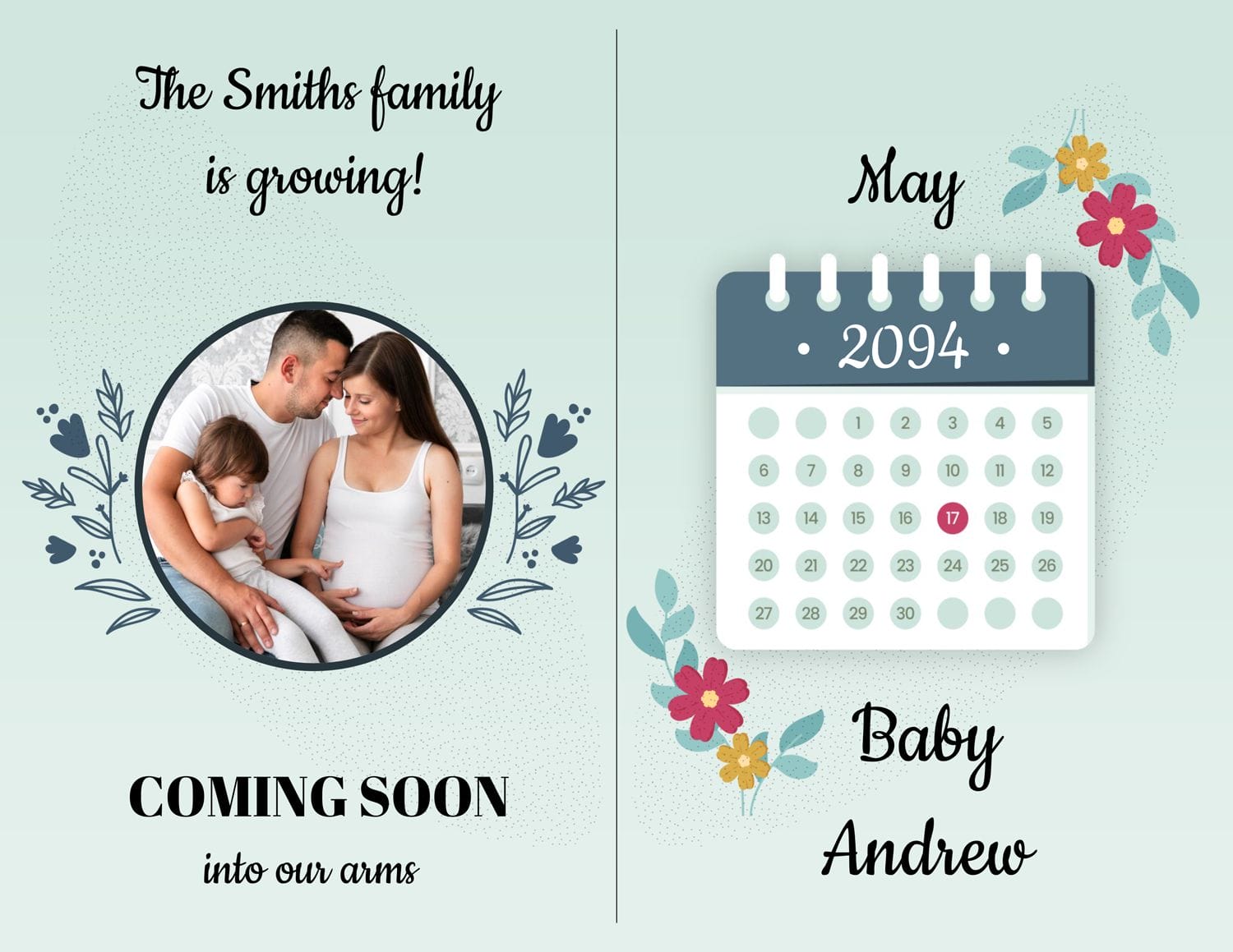 US Letter Pregnancy Announcement Card Template - Page 01