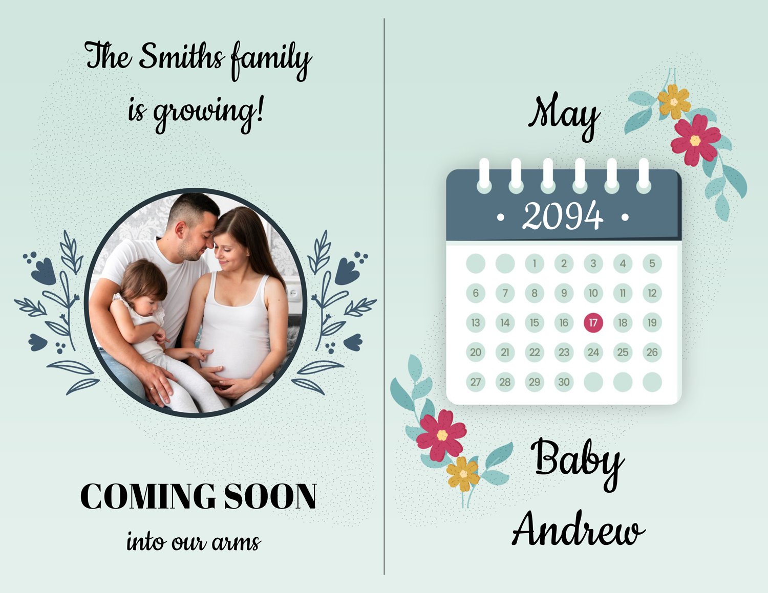 US Letter Pregnancy Announcement Card Template - Page 01