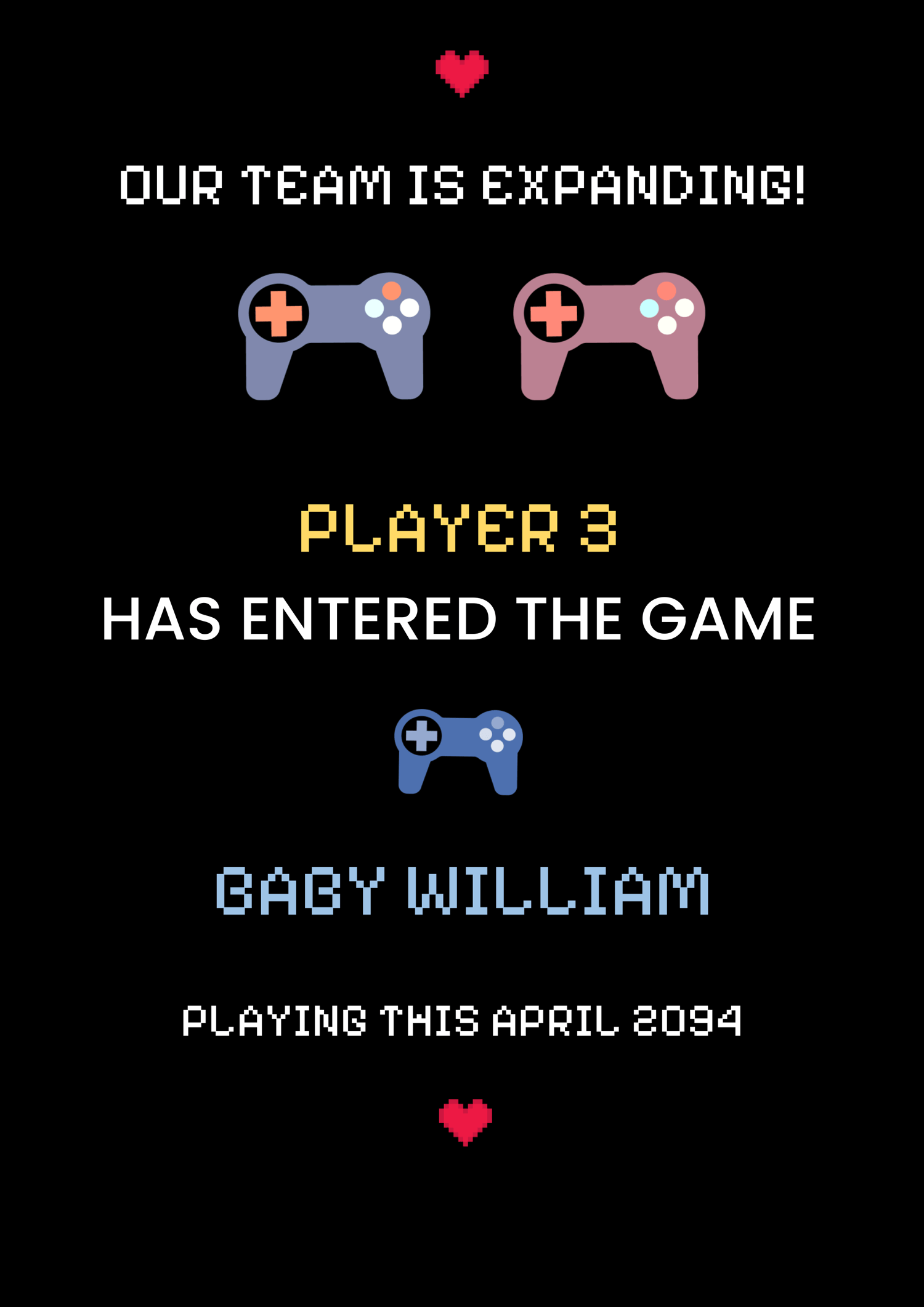 Video Gamer Pregnancy Announcement Template - Page 01