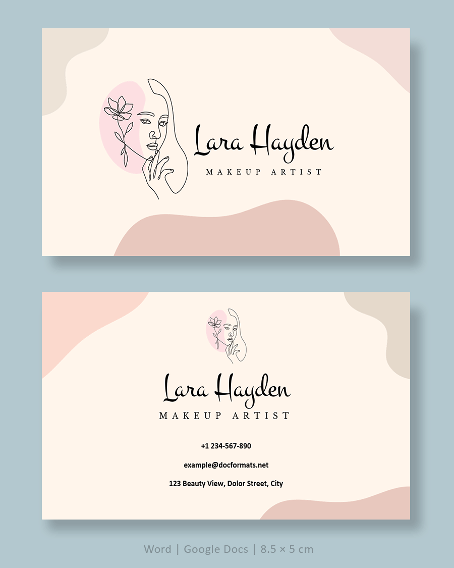 Beige Makeup Artist Business Card Template - Word, Google Docs
