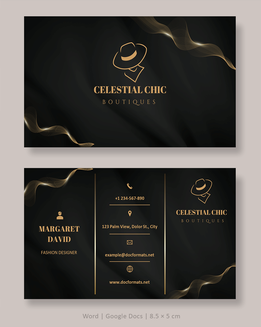 Black Gold Elegant Business Card Template - Word, Google Docs
