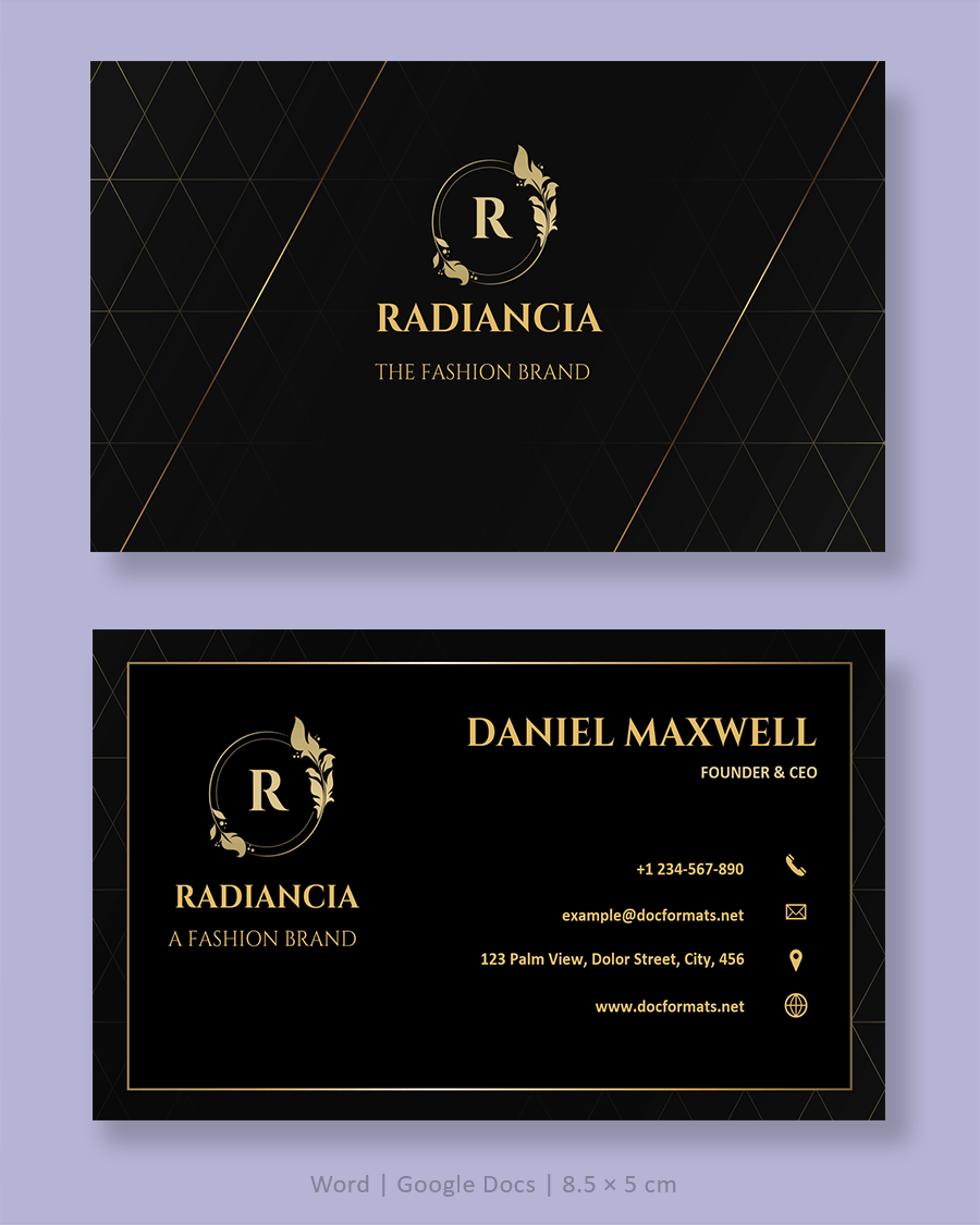 Black & Gold Minimal Business Card Template - Word, Google Docs