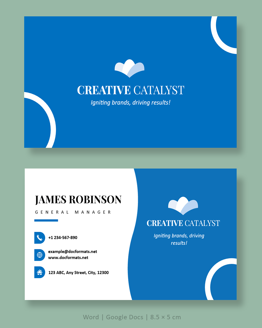 Blue Minimal Business Card Template - Word, Google Docs