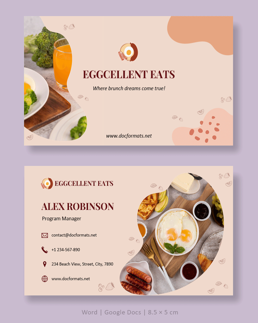 Brunch Business Card Template - Word, Google Docs