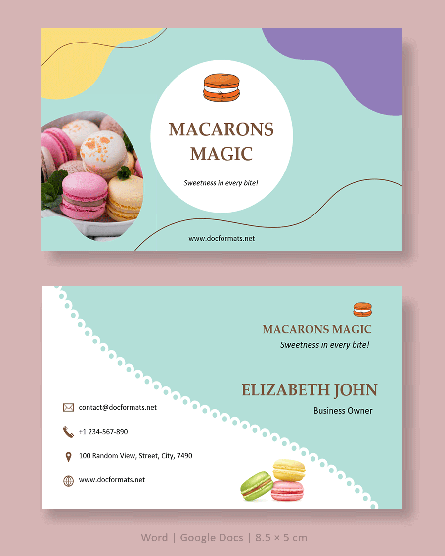 Macarons Business Card Template - Word, Google Docs