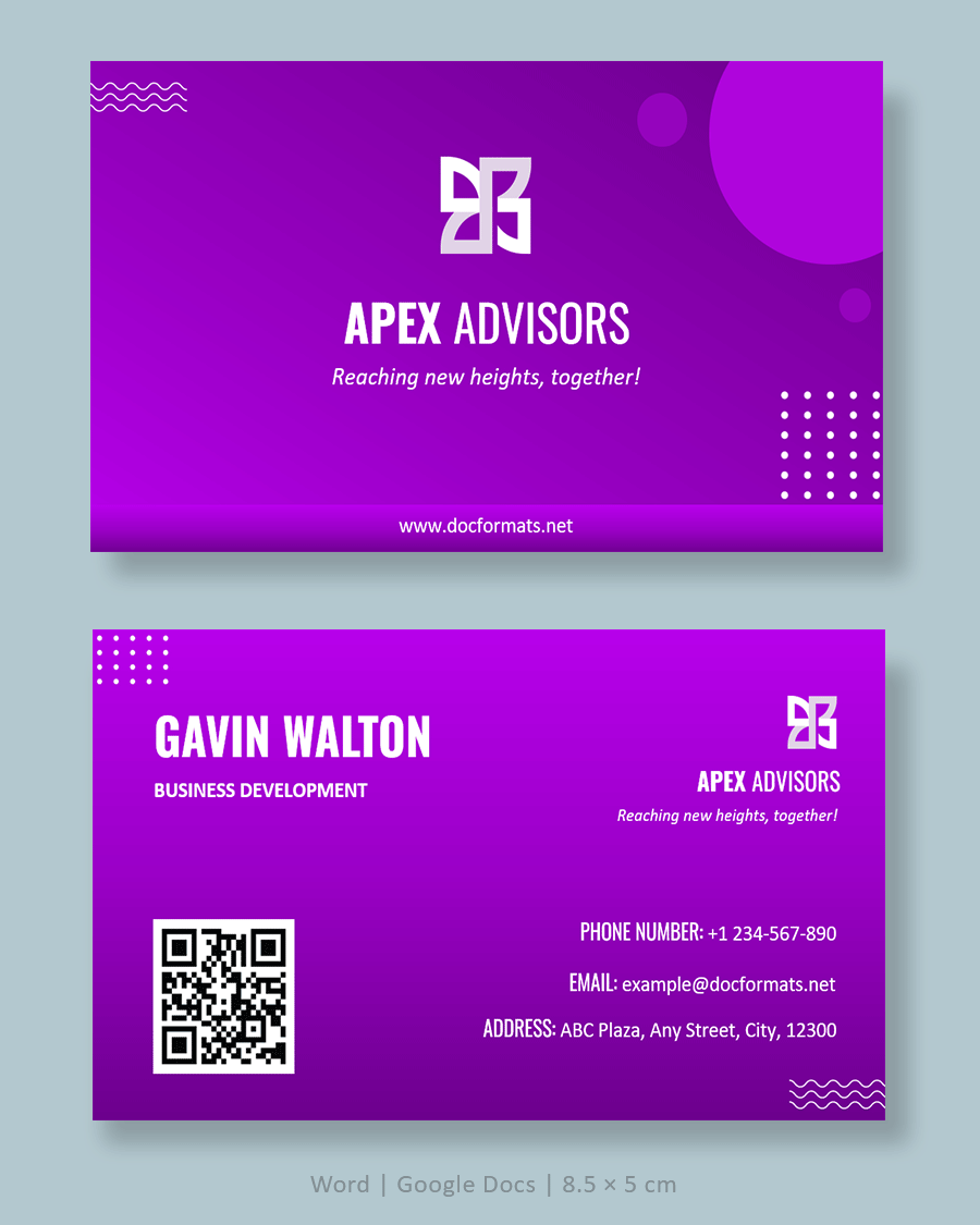 Purple Business Card Template - Word, Google Docs