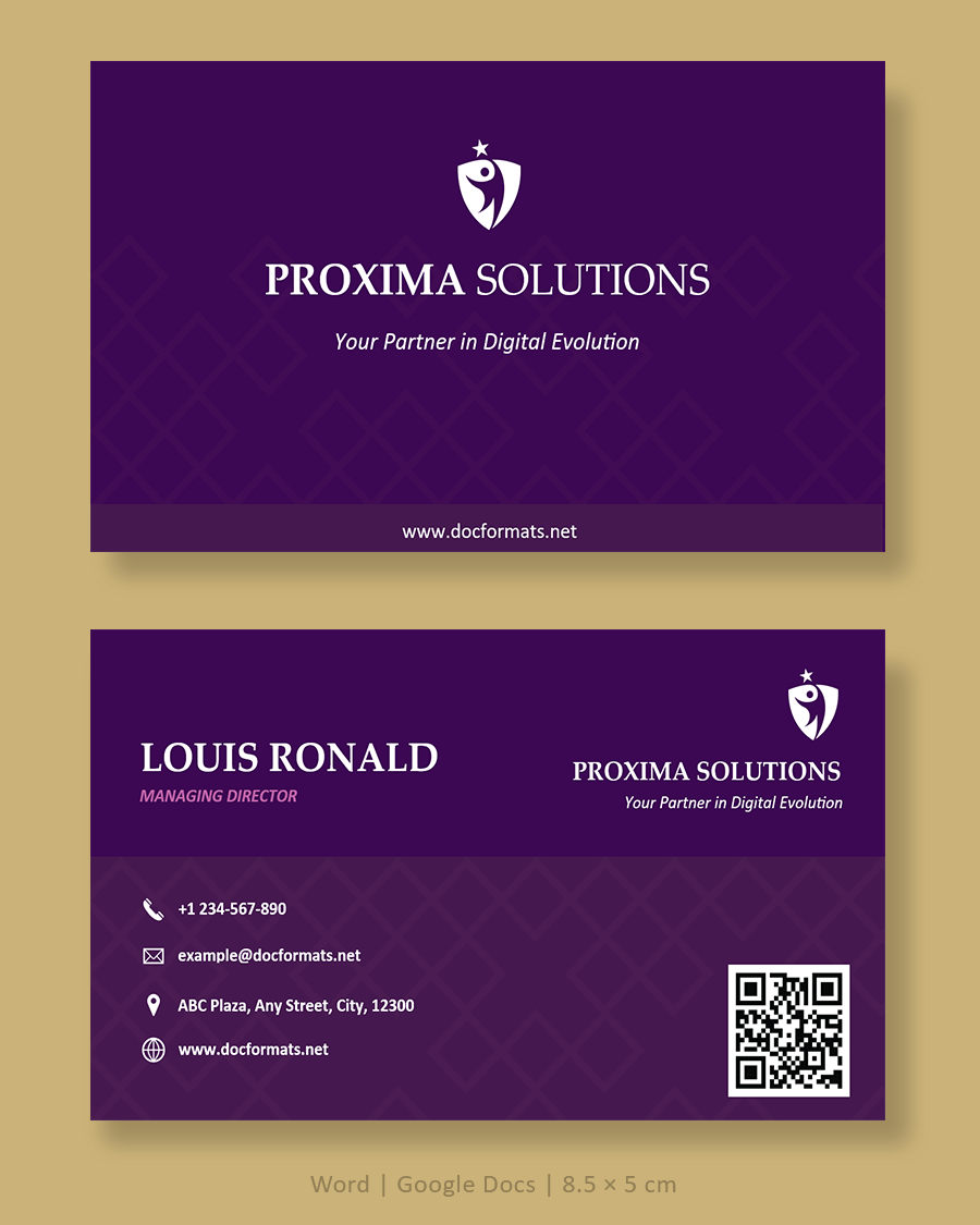 Purple Minimalist Modern Business Card - Word, Google Docs