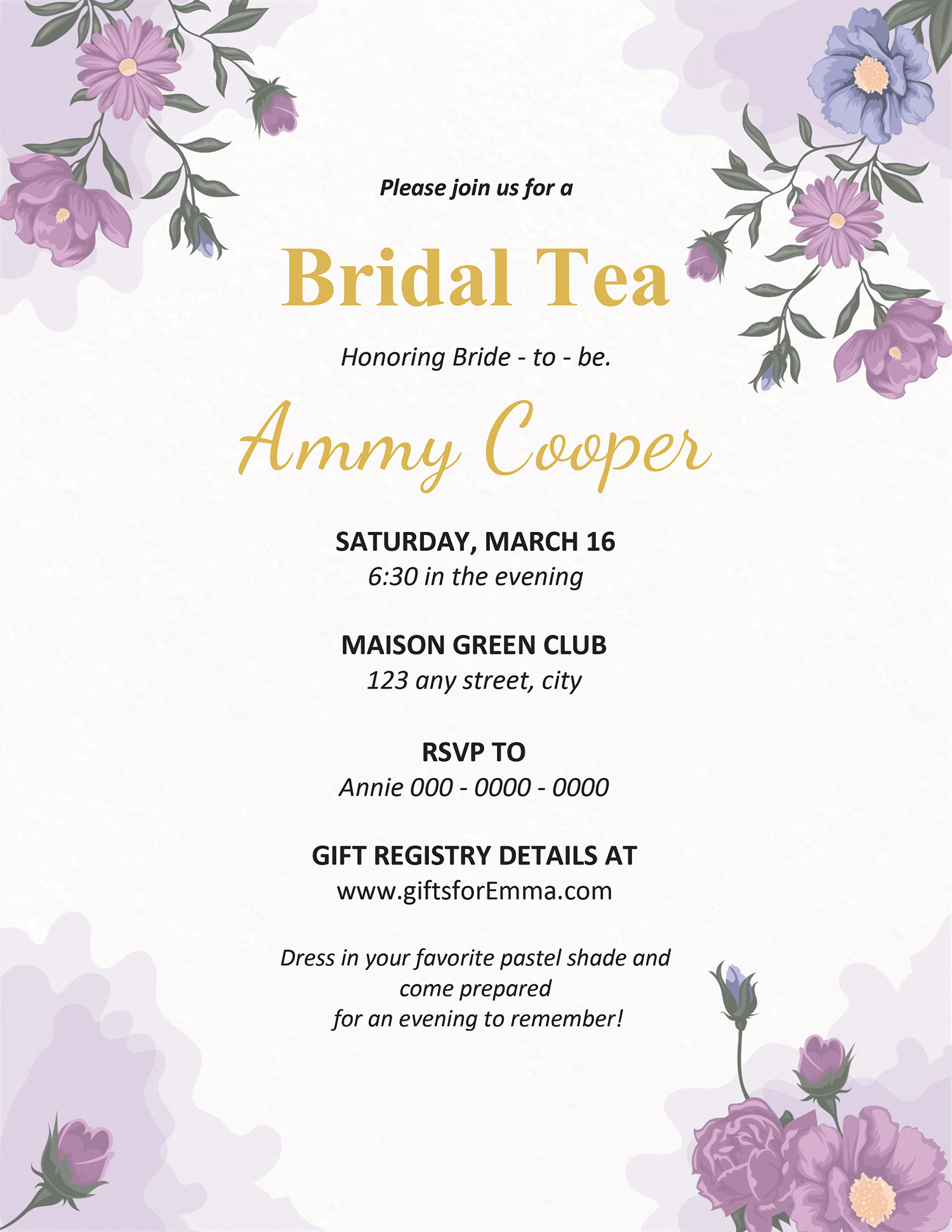 Wisteria Bridal Shower Announcement Template - Page 01