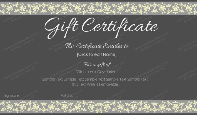 Black Editable Gift Certificate Template