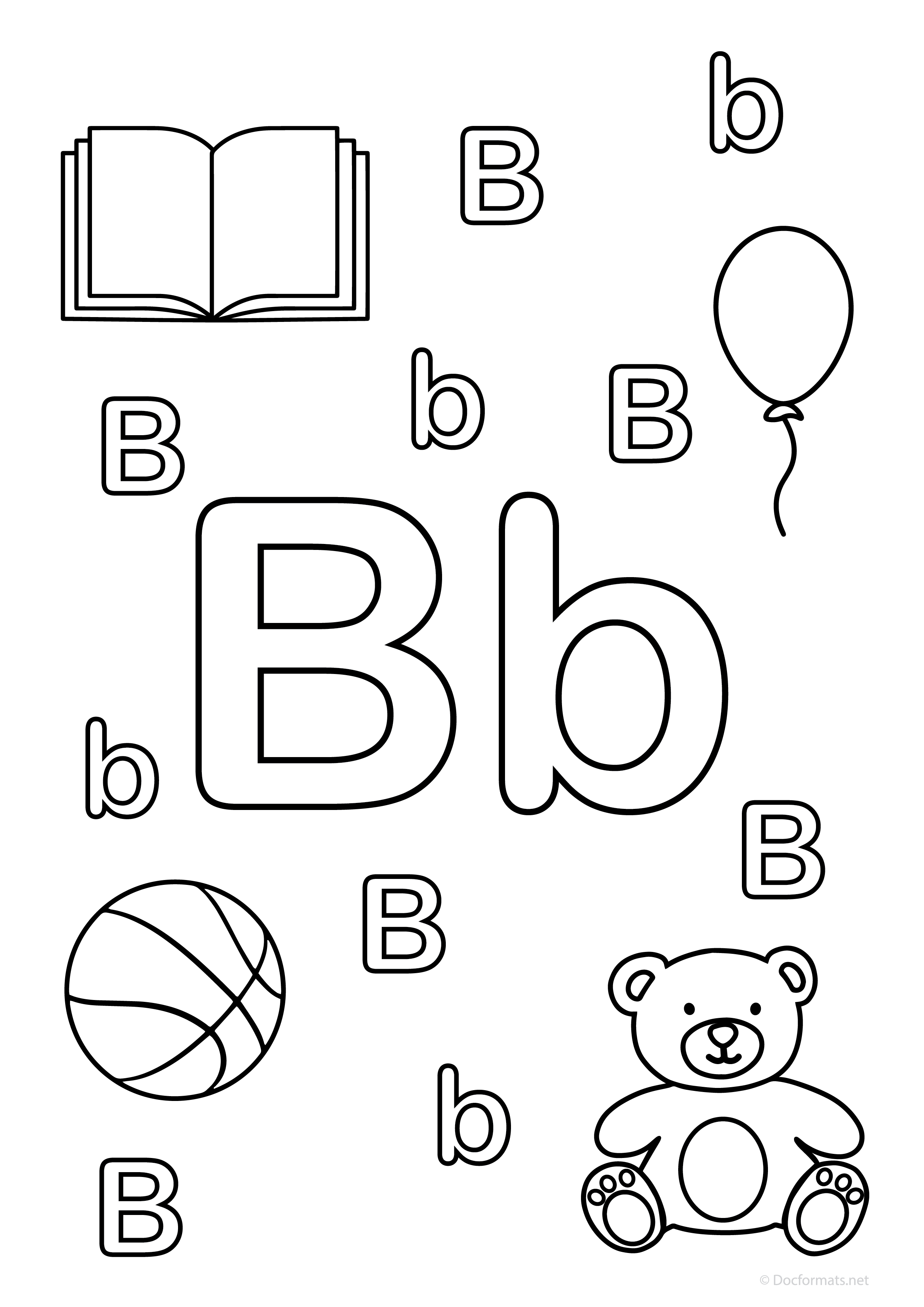 Alphabet B Coloring Page - PDF, PNG