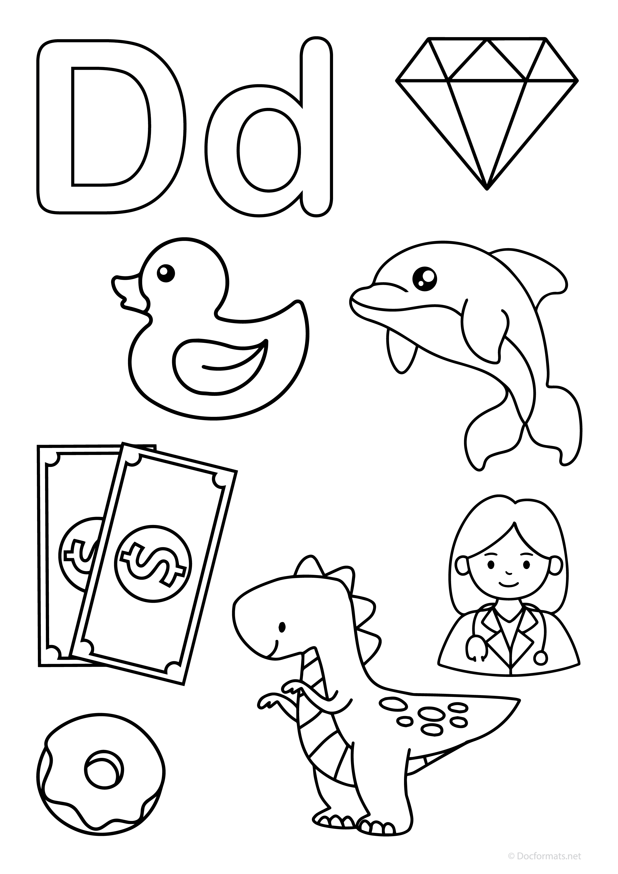 Alphabet D Coloring Page - PDF, PNG