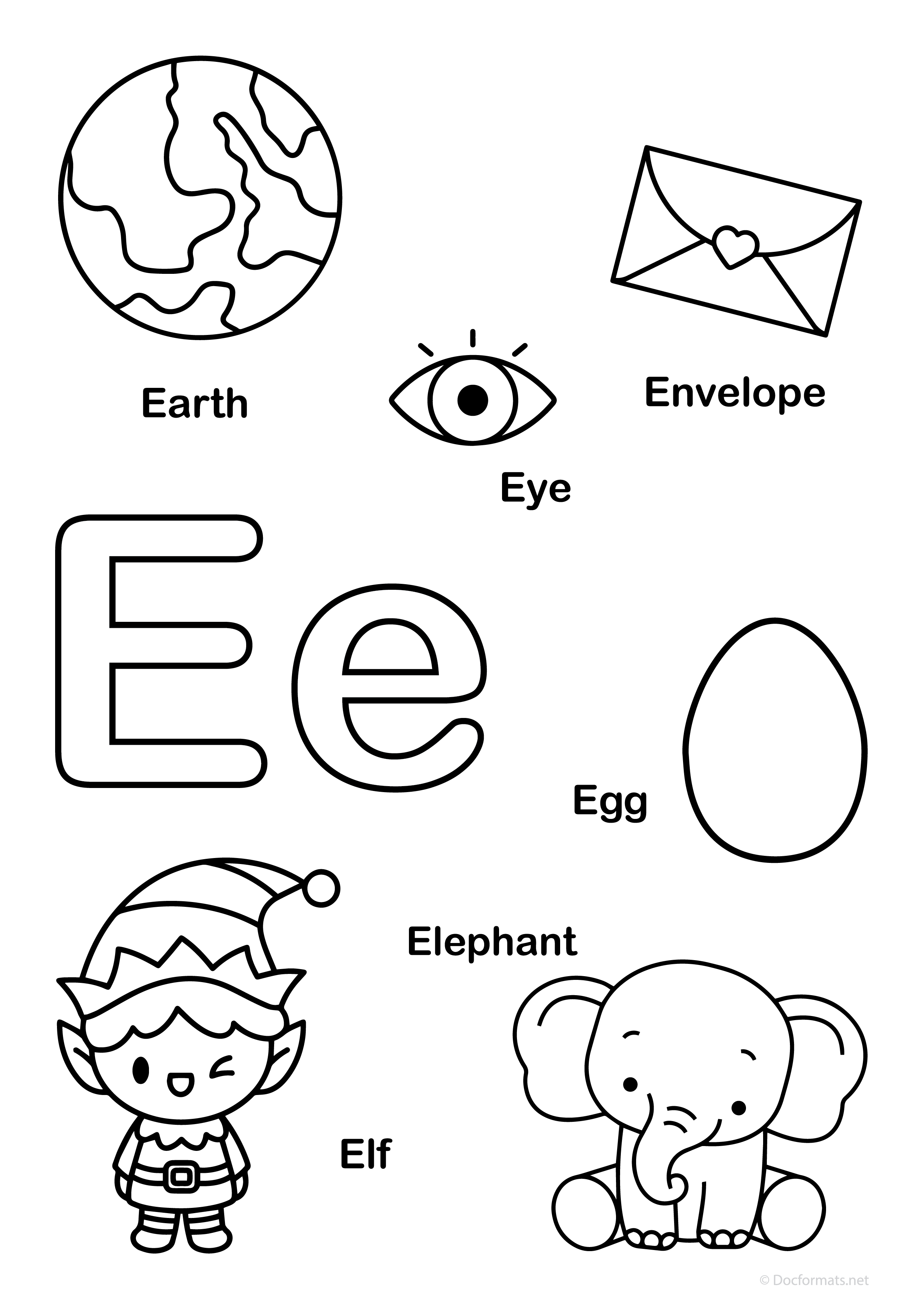 Alphabet E Coloring Page - PDF, PNG