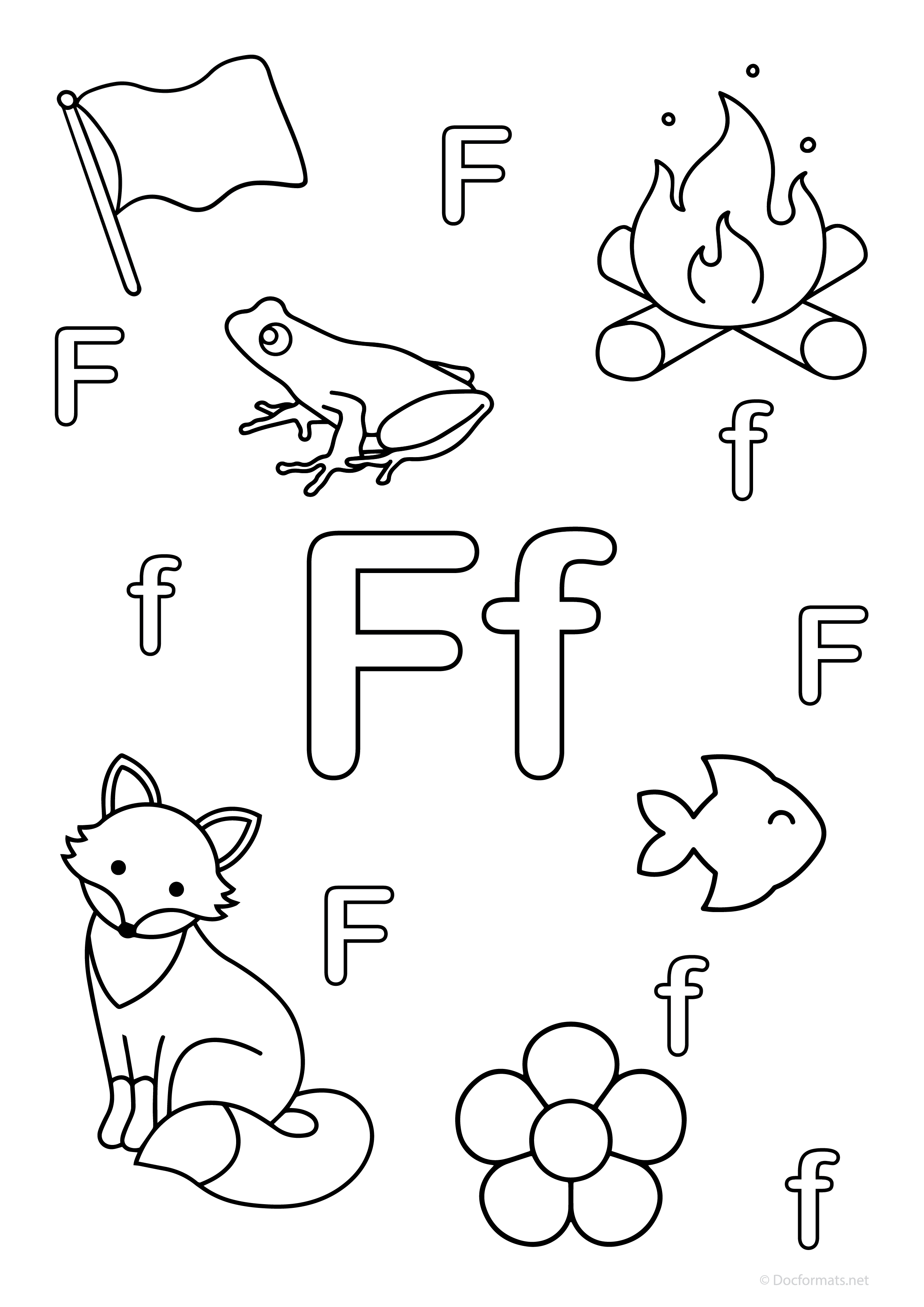 Alphabet F Coloring Page - PDF, PNG