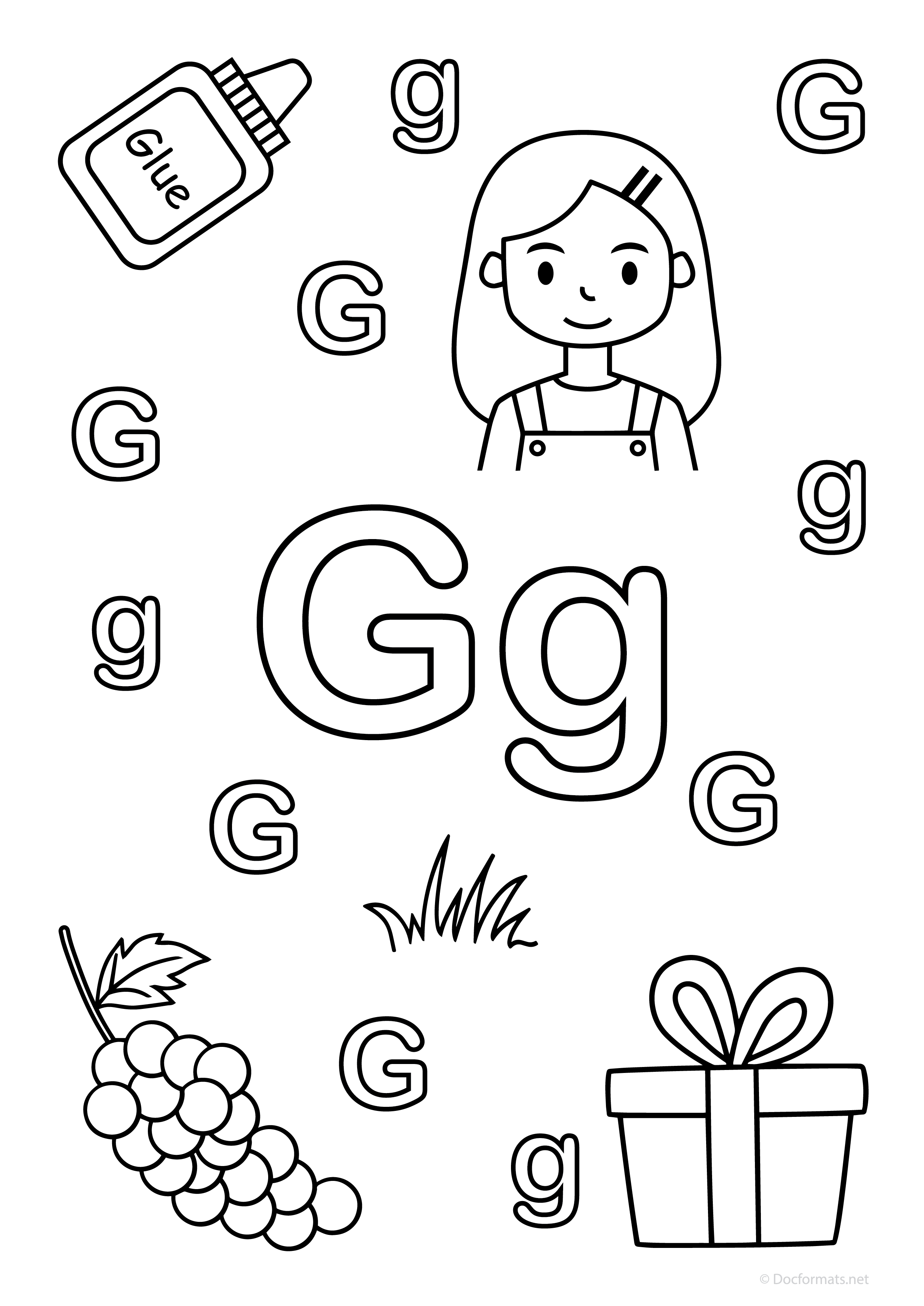 Alphabet G Coloring Page - PDF, PNG