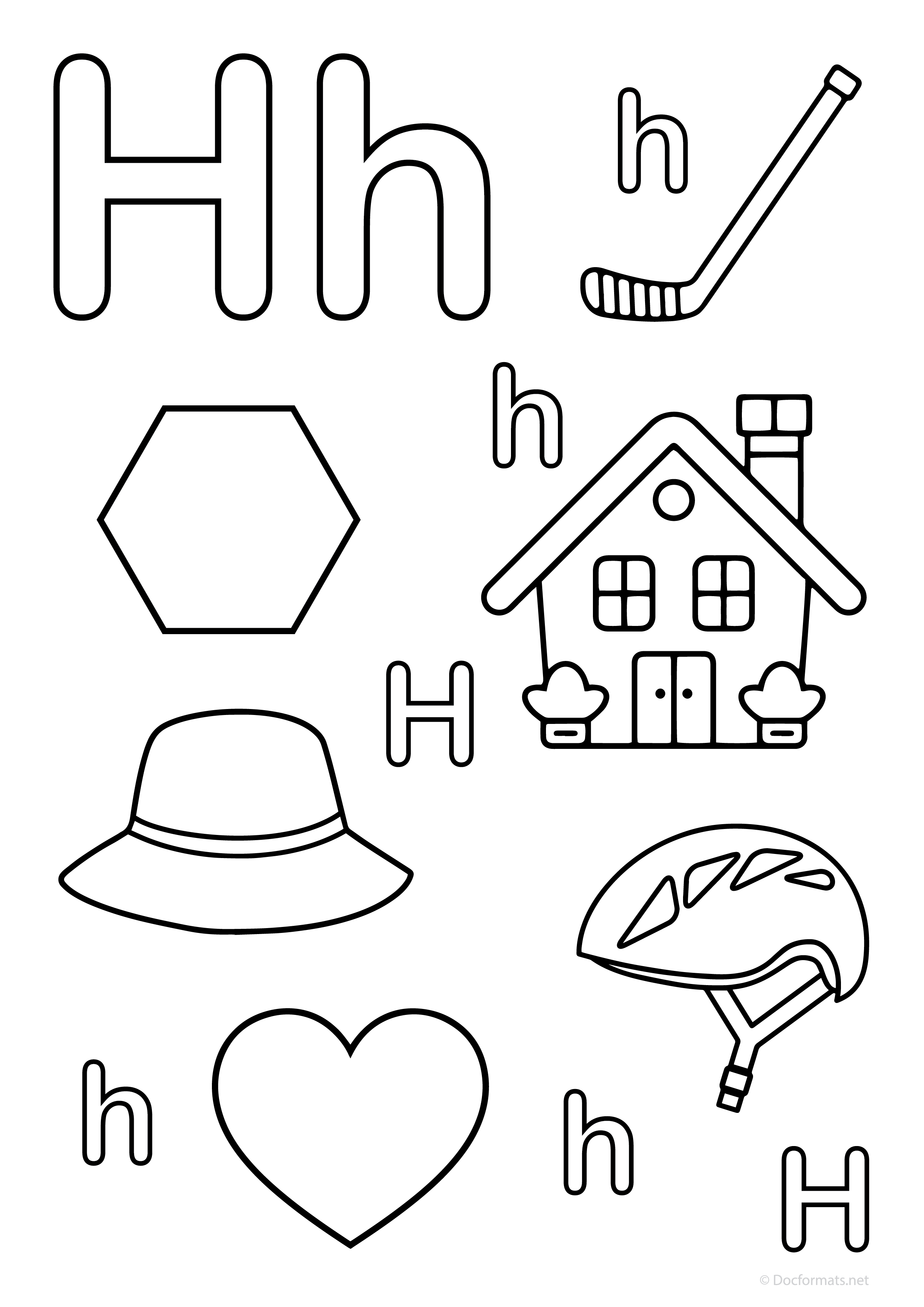 Alphabet H Coloring Page - PDF, PNG