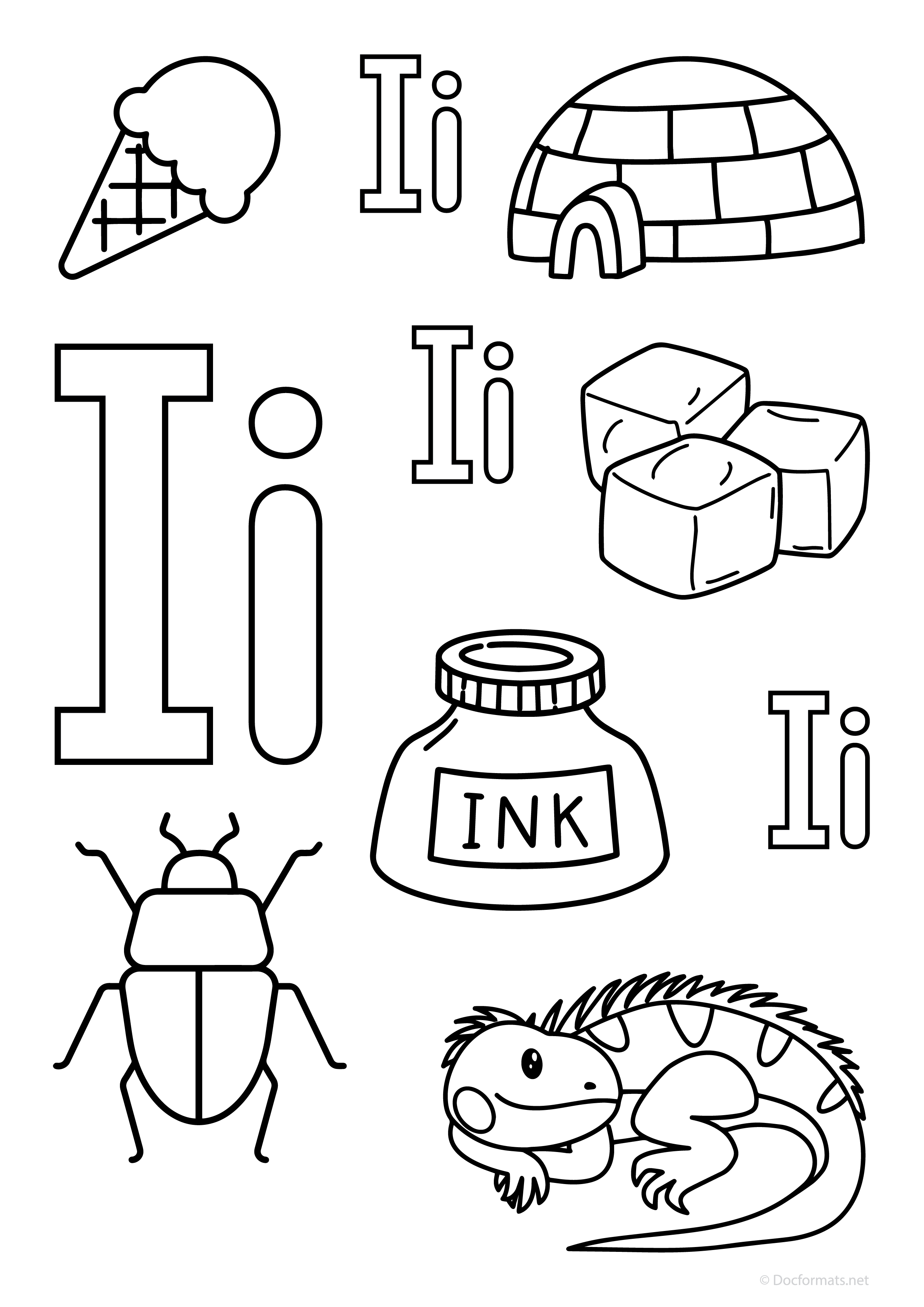 Alphabet I Coloring Page - PDF, PNG