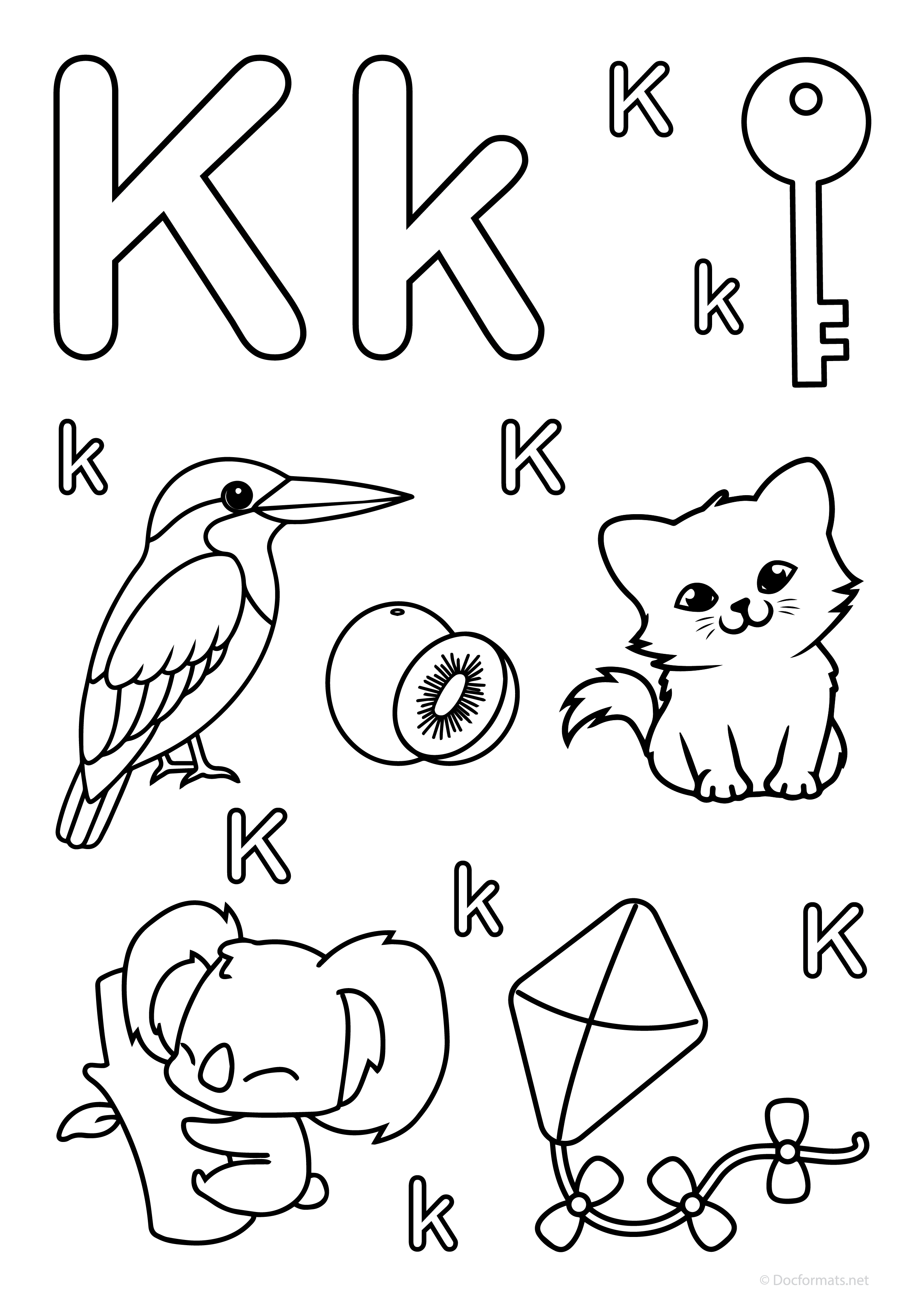 Alphabet K Coloring Page - PDF, PNG