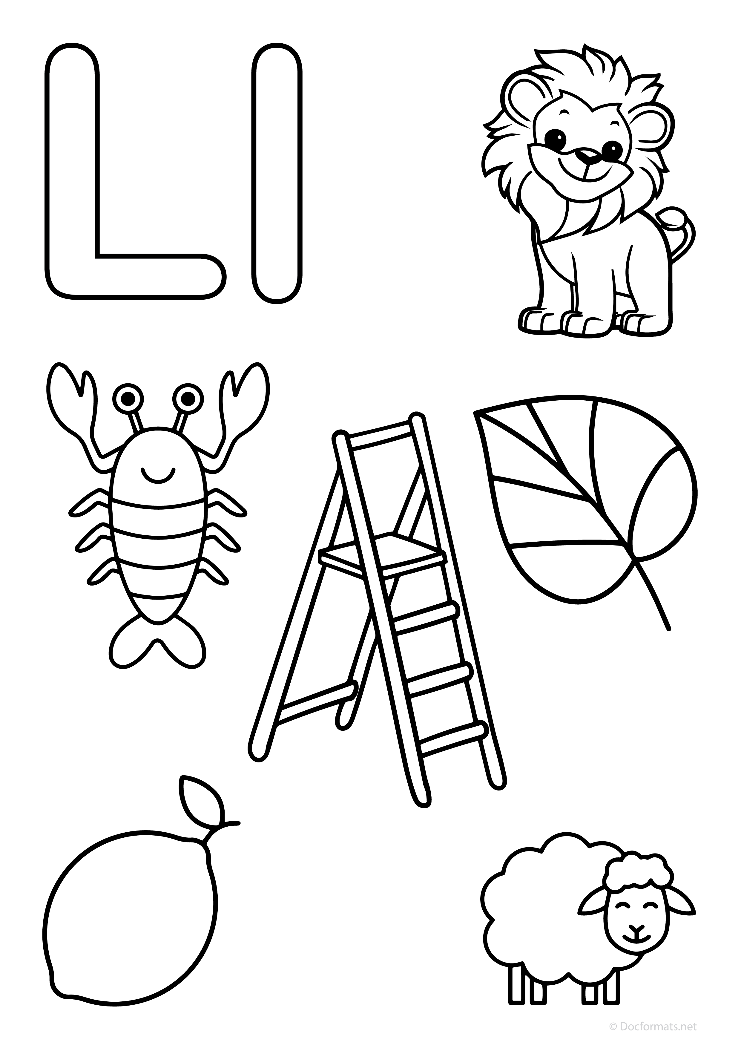 Alphabet L Coloring Page - PDF, PNG