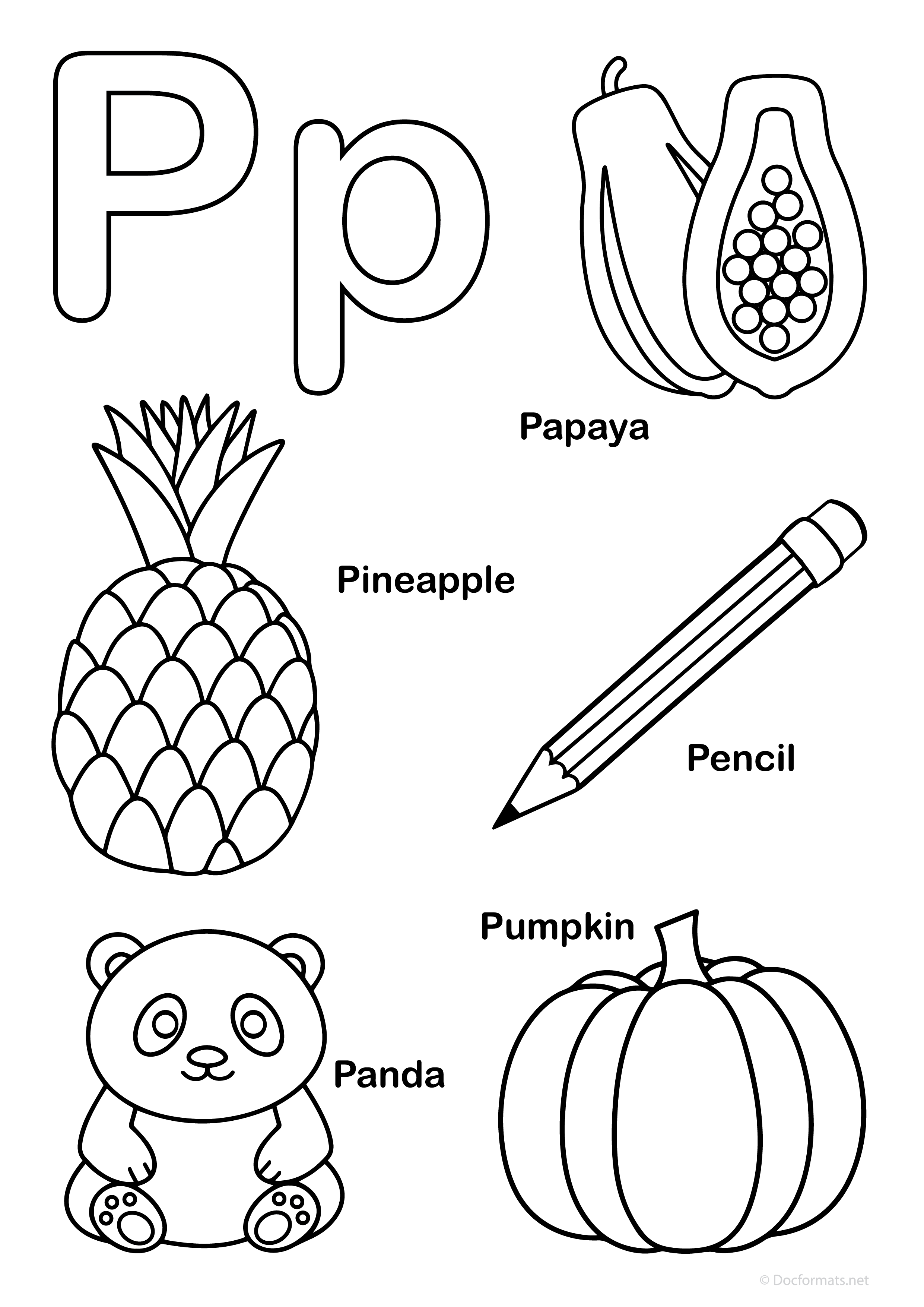 Alphabet P Coloring Page - PDF, PNG