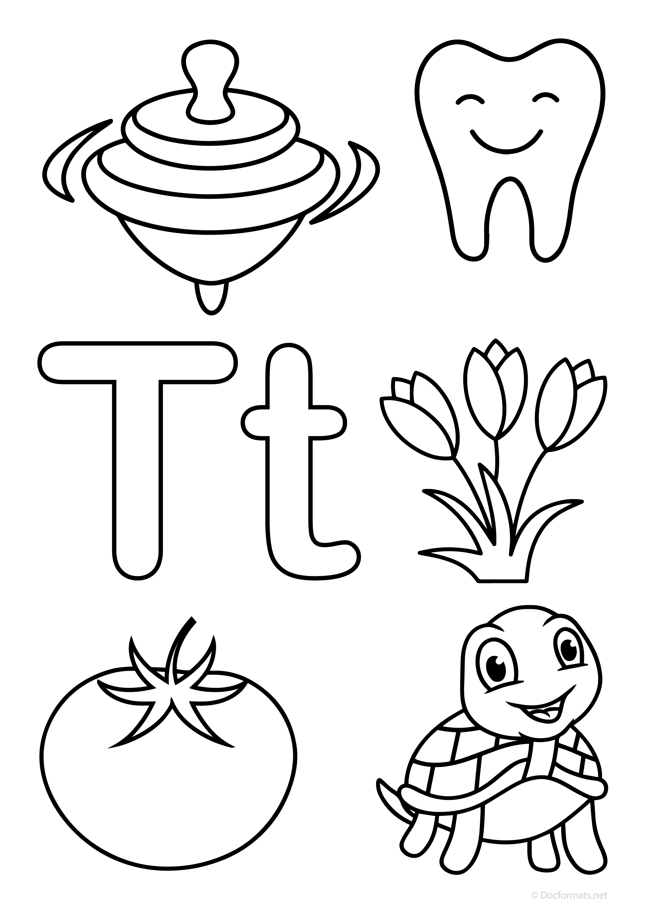 Alphabet T Coloring Page - PDF, PNG