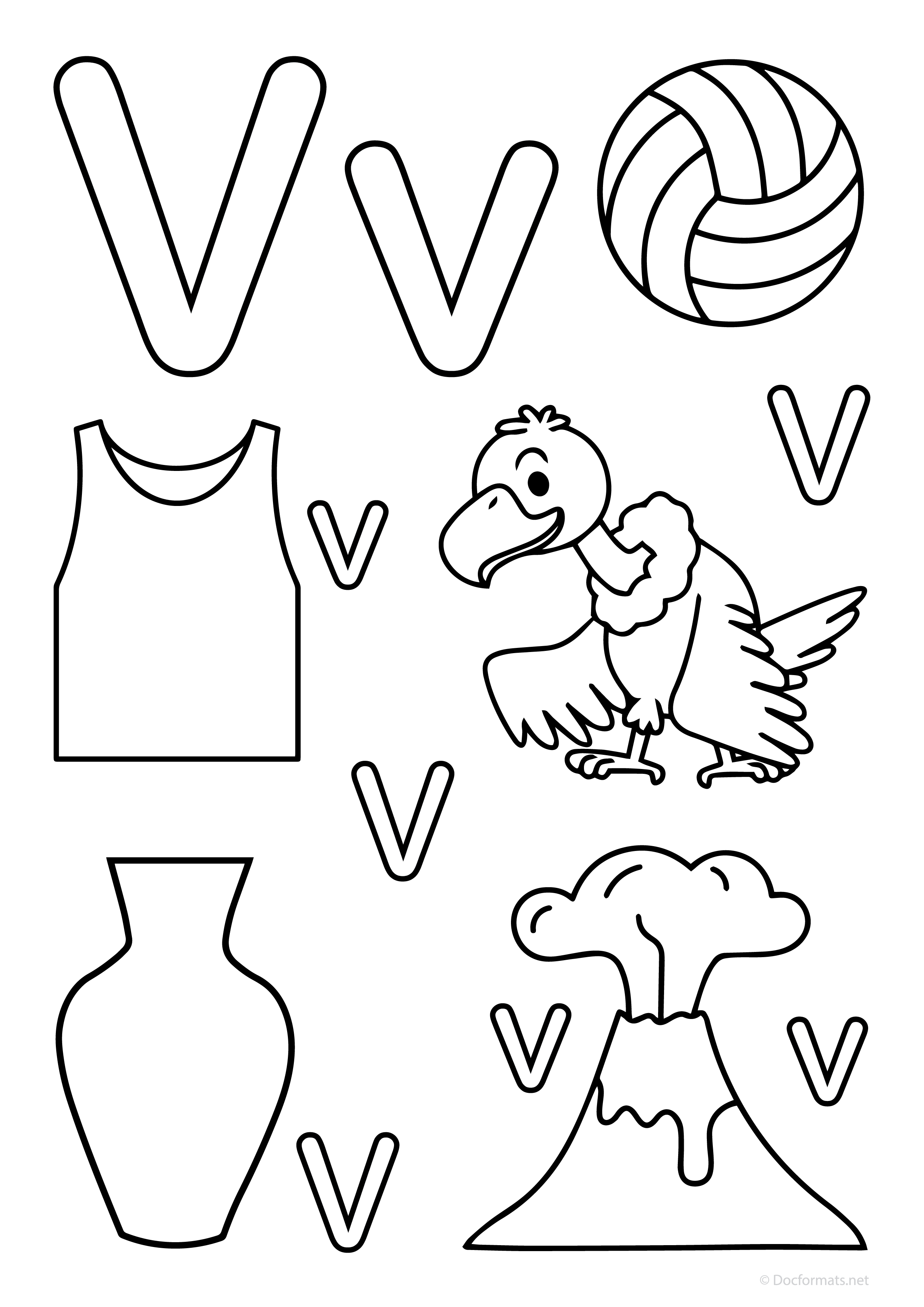 Alphabet V Coloring Page - PDF, PNG