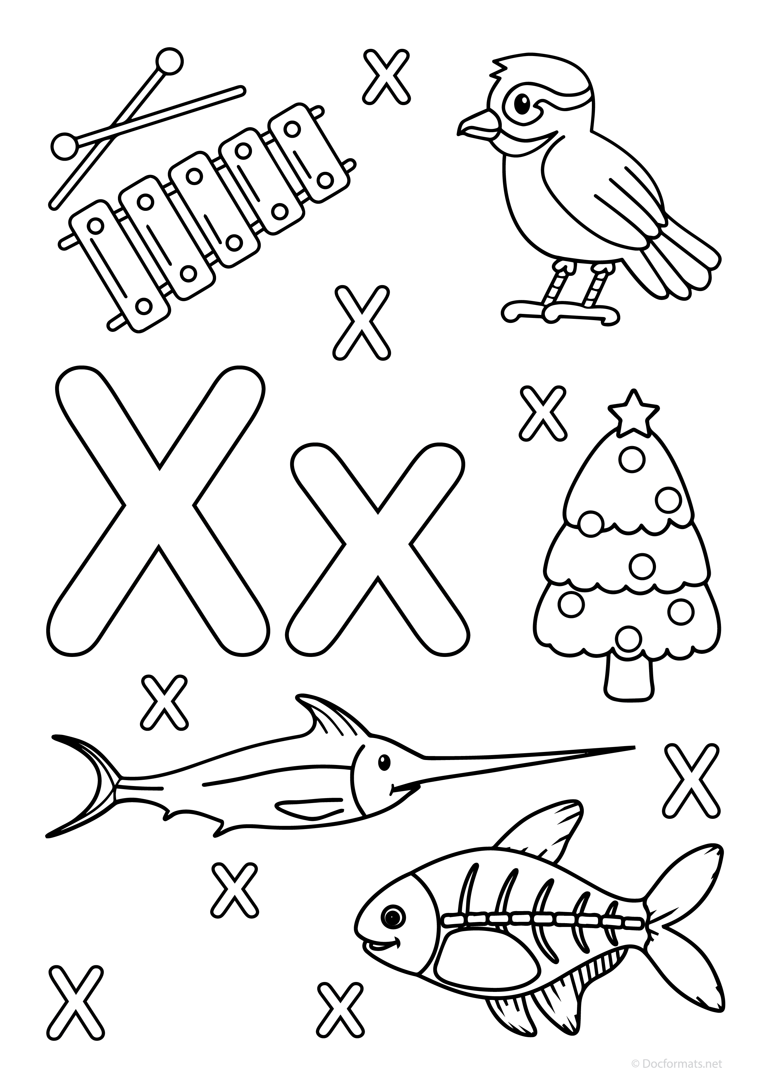 Alphabet X Coloring Page - PDF,PNG