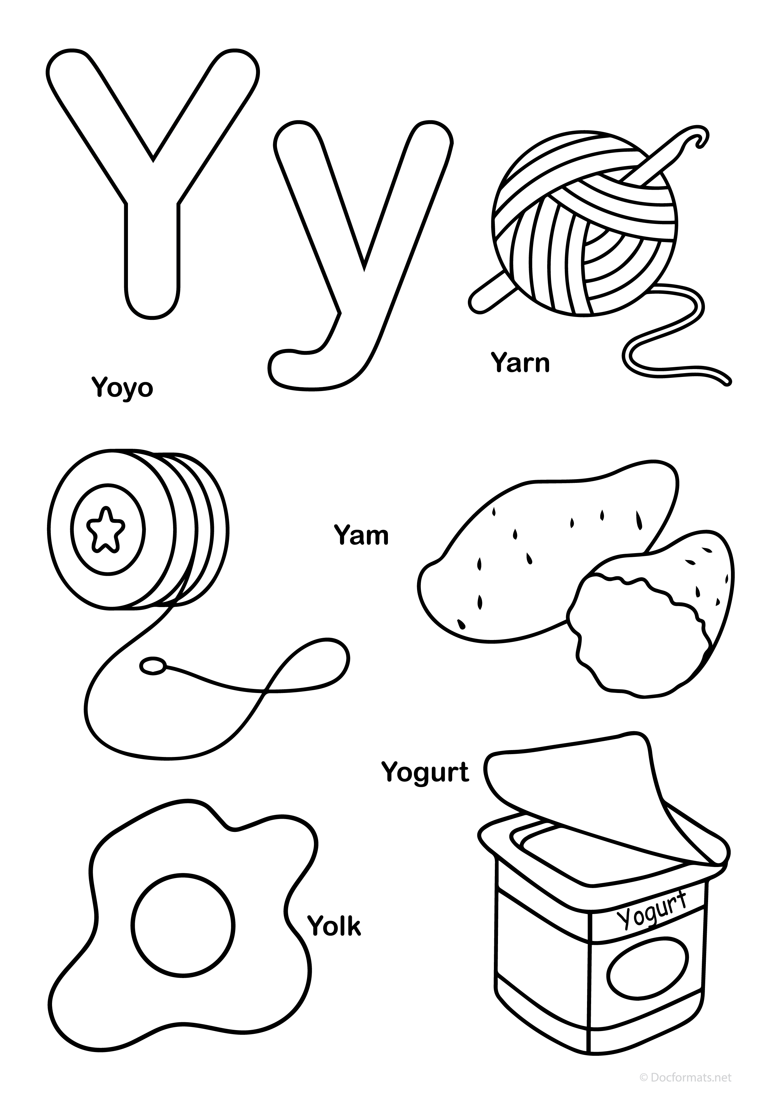 Alphabet Y Coloring Page - PDF, PNG