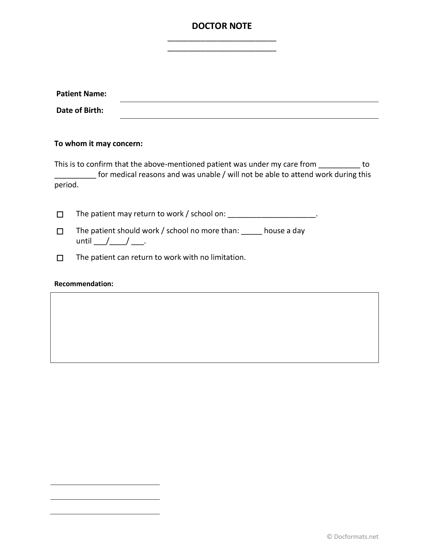 Free Doctor Note Templates (for Work and School) - DocFormats for Fake Doctors Note Free Printable