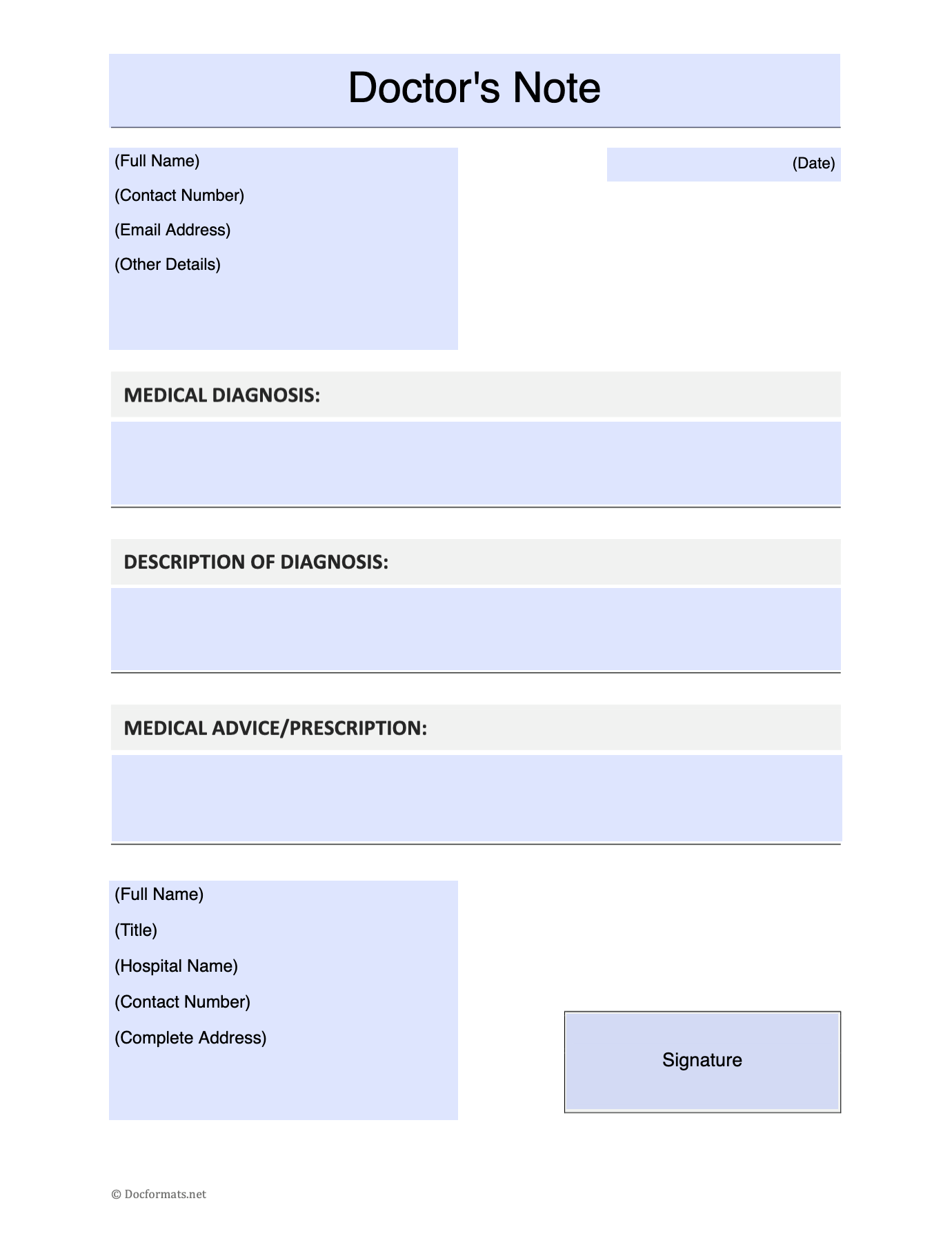 Blank Printable and Editable Doctors Note Template in PDF
