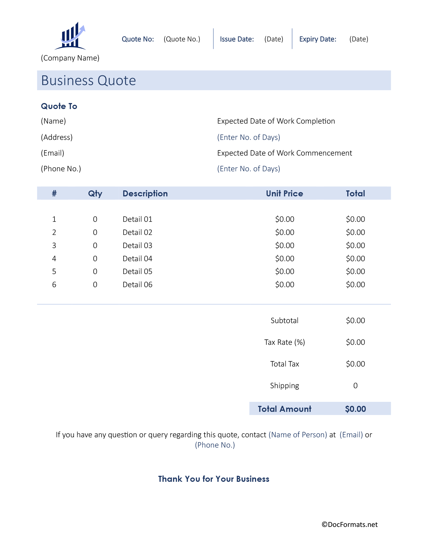 Business Quote Template - Word, Google Docs, PDF, Excel, Google Sheets