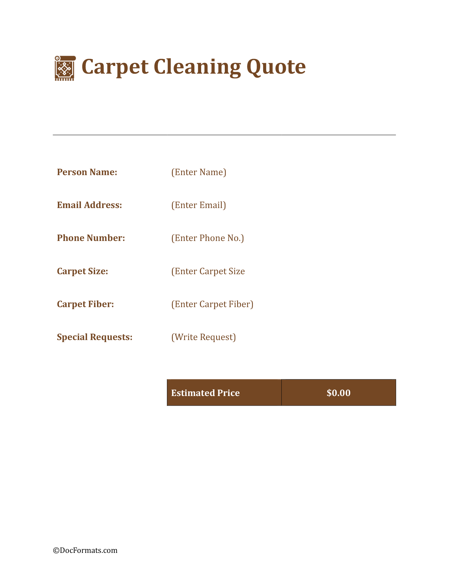 Carpet Cleaning Quote - Word, Google Docs, Google Sheets, PDF